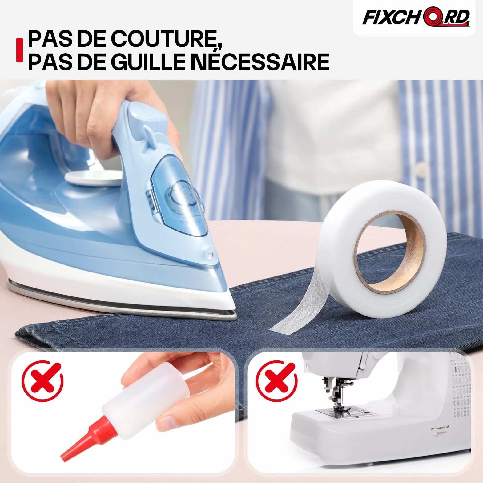 Ruban Thermocollant pour Ourlet, Bande Thermocollante sans Couture, Blanc 30M x 20MM