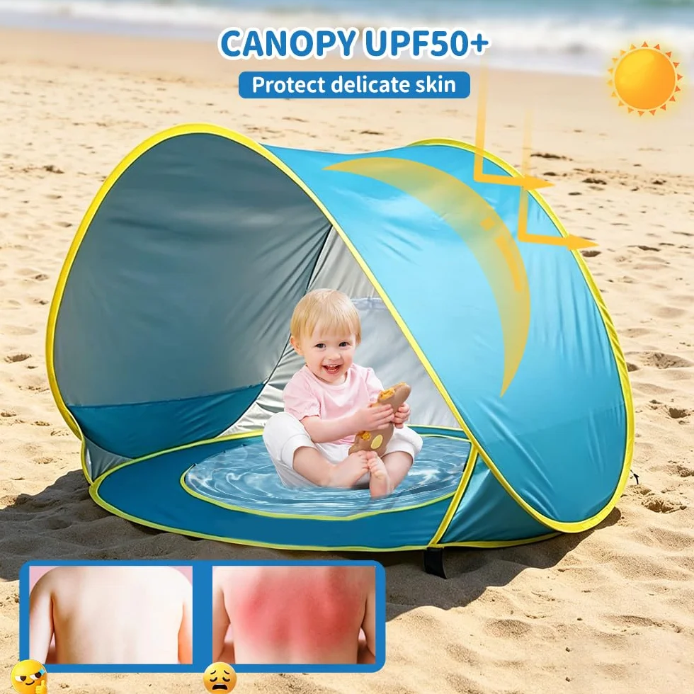 Tente de Plage, Tente Anti UV Bébé avec Protection UV 50, Tente pour Tout-Petits avec Sac de Transport Et Piquets, Fenêtre Zippée – Idéal pour Les Jeunes Enfants, Les Pique-Niques et Le Jardin