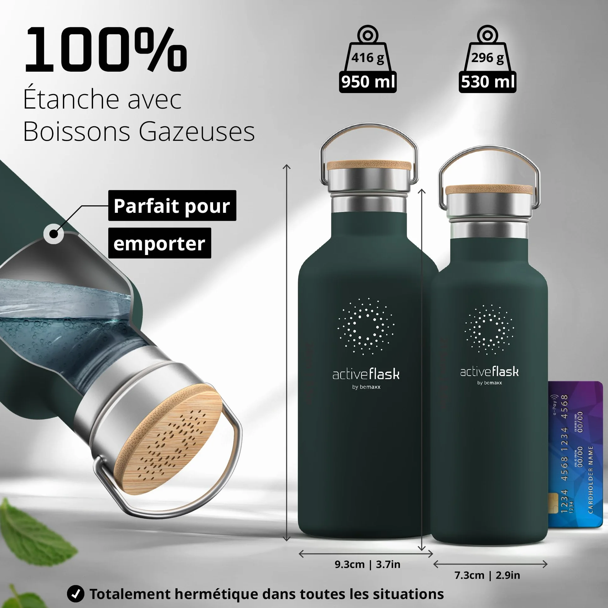 Gourde Inox Isotherme ACTIVE FLASK 1l/500ml sans BPA + Paille (3 Bouchons) | Bouteille d’eau Acier Inoxydable Isolée, Thermos Réutilisable | Camping Velo Sport Running Randonnée Enfant, Café The