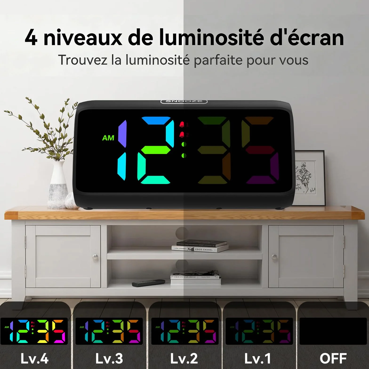 Netzu Réveil Forte pour Les Dormeurs Profonds, réveil RGB pour la Chambre, Réveil Numérique Enfichable avec 5 Niveaux de Luminosité, 4 Niveaux de Volume (Noir)