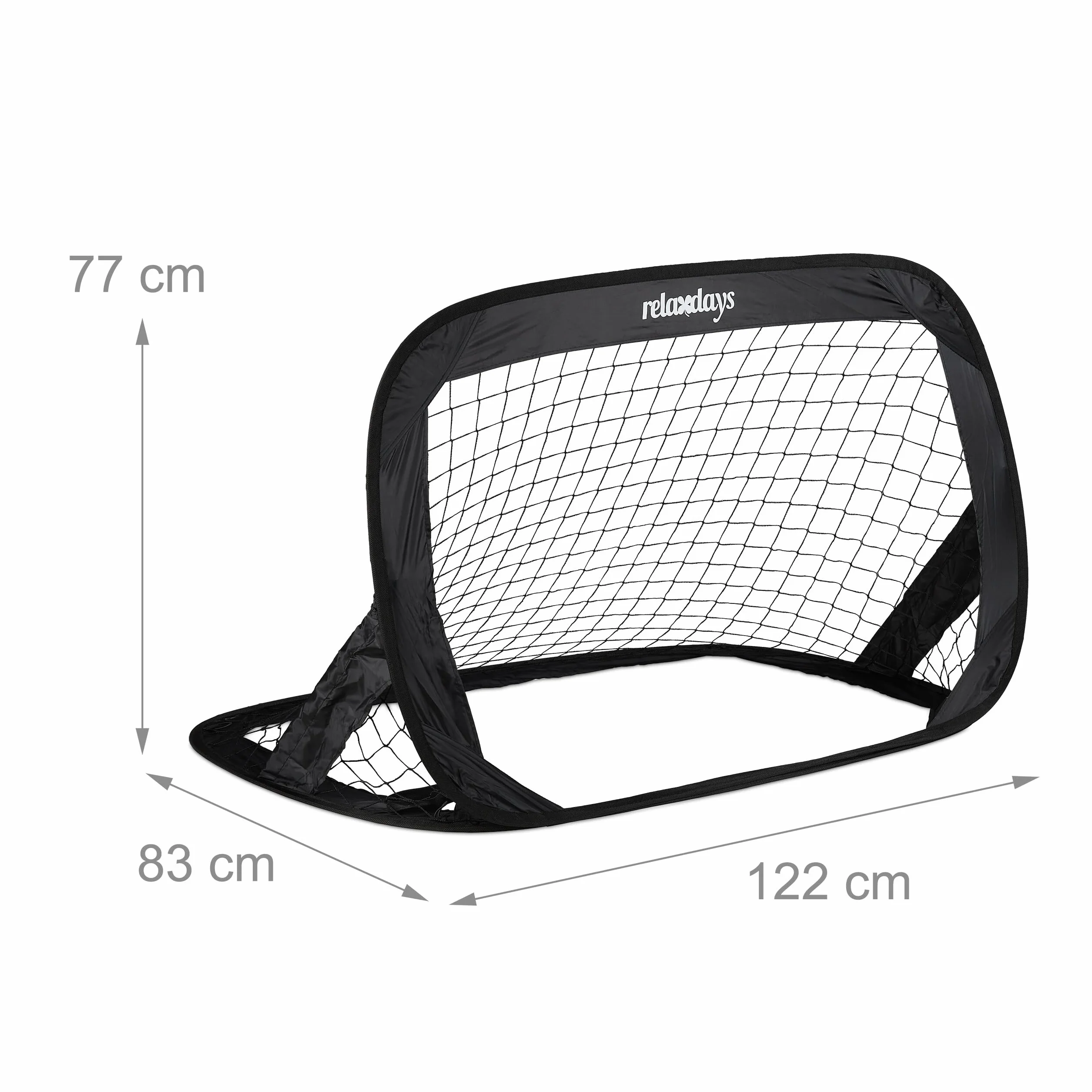 Relaxdays Pop Up Tore 2er Set, Faltbare Fußballtore für Garten, 77 x 122 x 83 cm, Schwarz