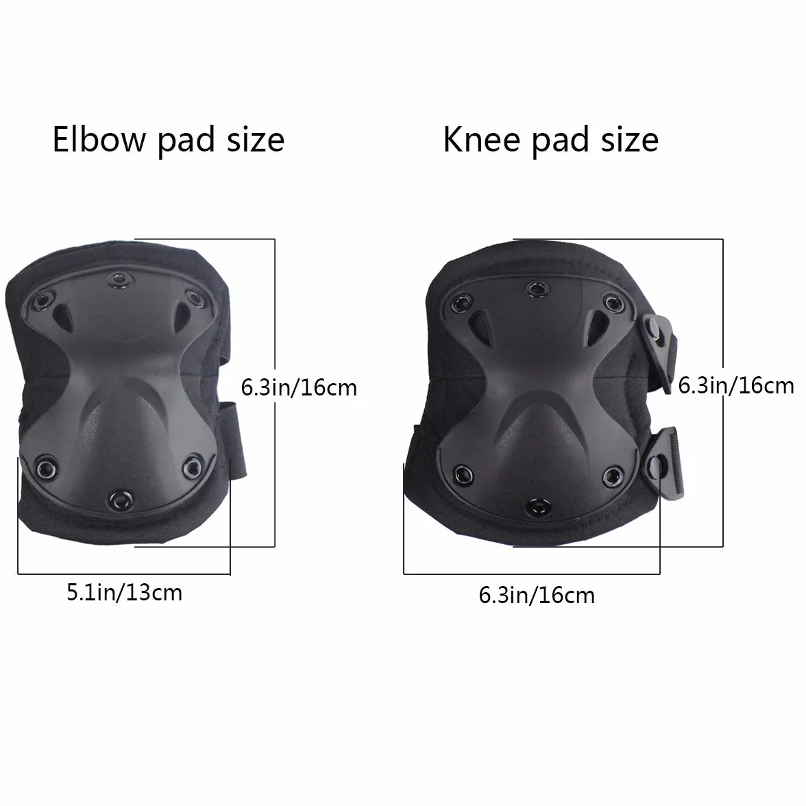 Coussinets de protection tactiques pour le genou et le coude fixés pour le jeu de paintball CS de plein air, sécurité du vélo, planches à roulettes, patins (Black)