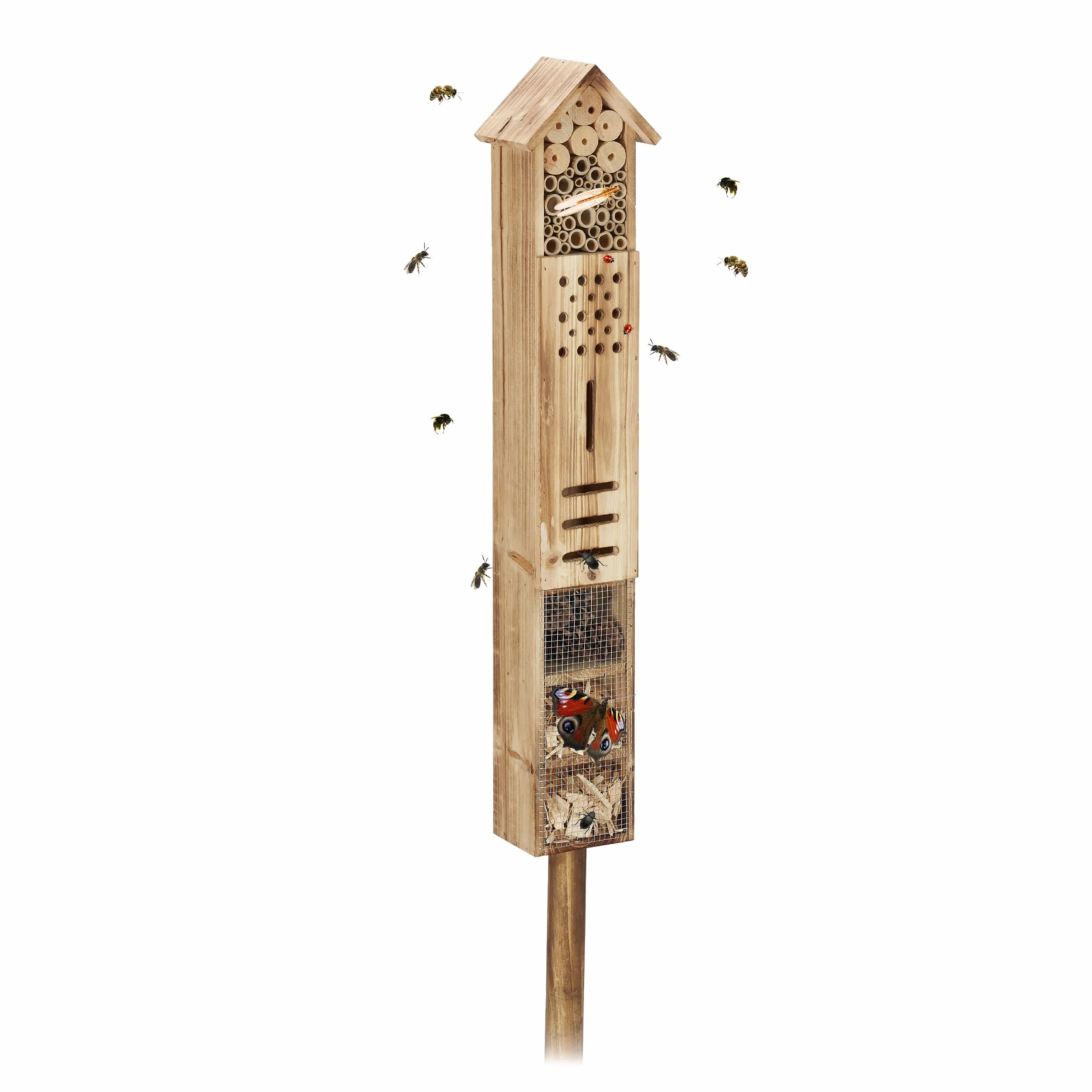 Relaxdays Hôtel à Insectes en Bois 150 x 15,5 x 11 cm pour Jardin