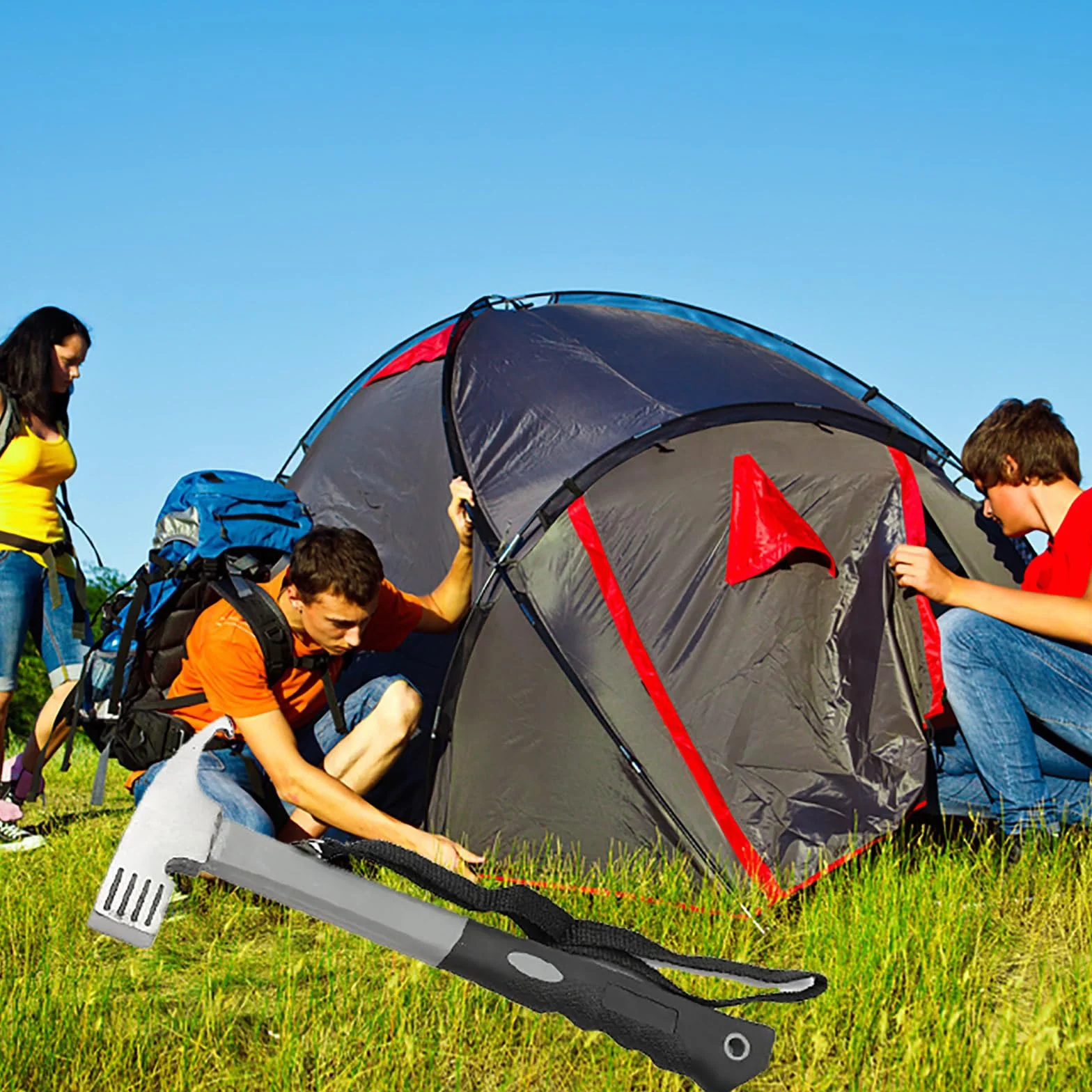 Marteau de camping avec extracteur de piquets de tente, marteau de tente en acier de 30,5 cm, maillet de tente multifonction avec sangle de maintien pour camping, pêche, alpinisme