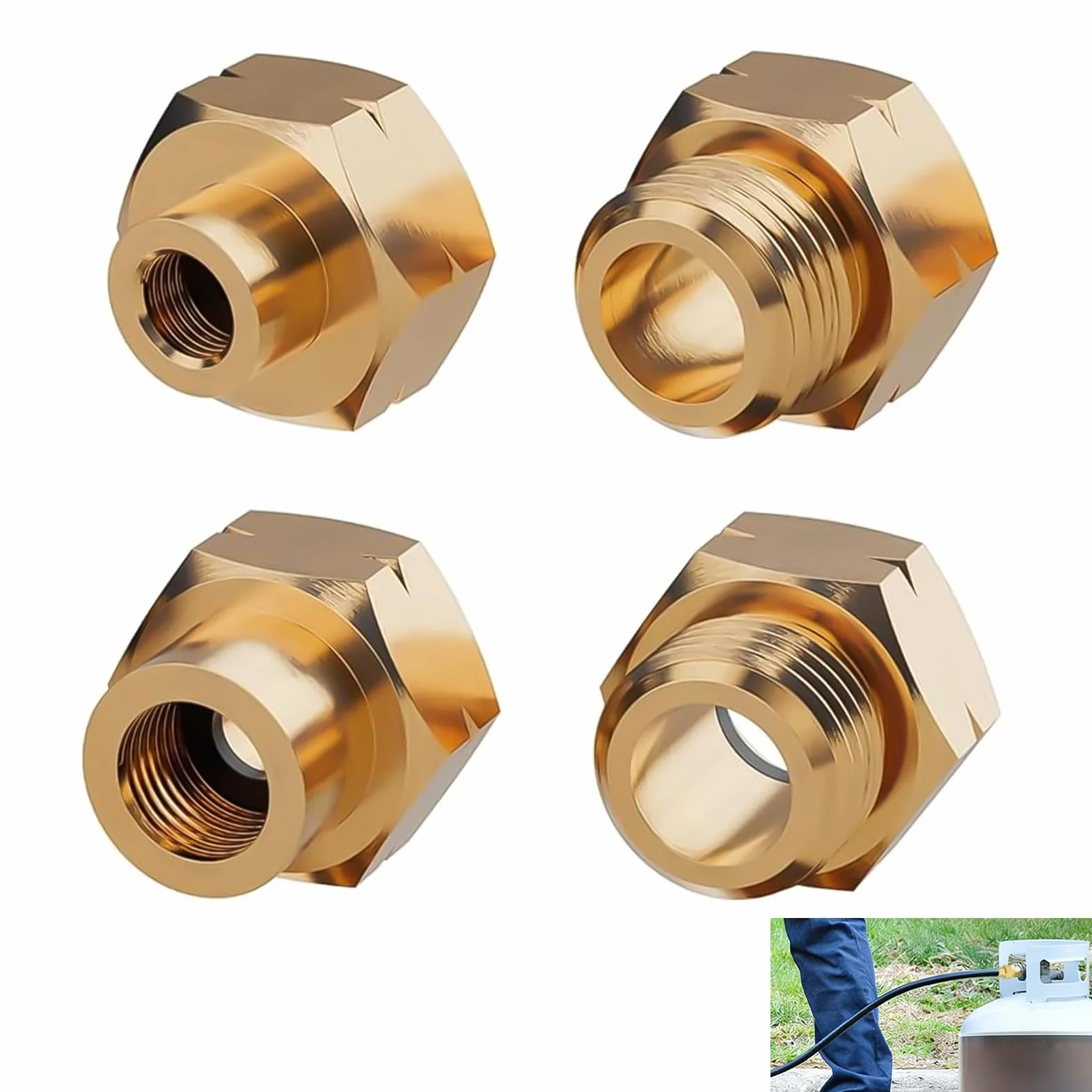 Lot de 4 Adaptateur Bouteille Gaz Européen, Raccord Gaz Laiton Camping Caravane Barbecue