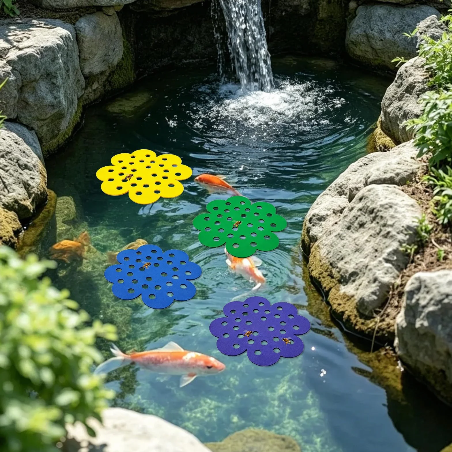 Abreuvoir pour Insectes 4 Pièces avec Îlot Flottant, Point d'Eau pour Jardin Abeilles Papillons