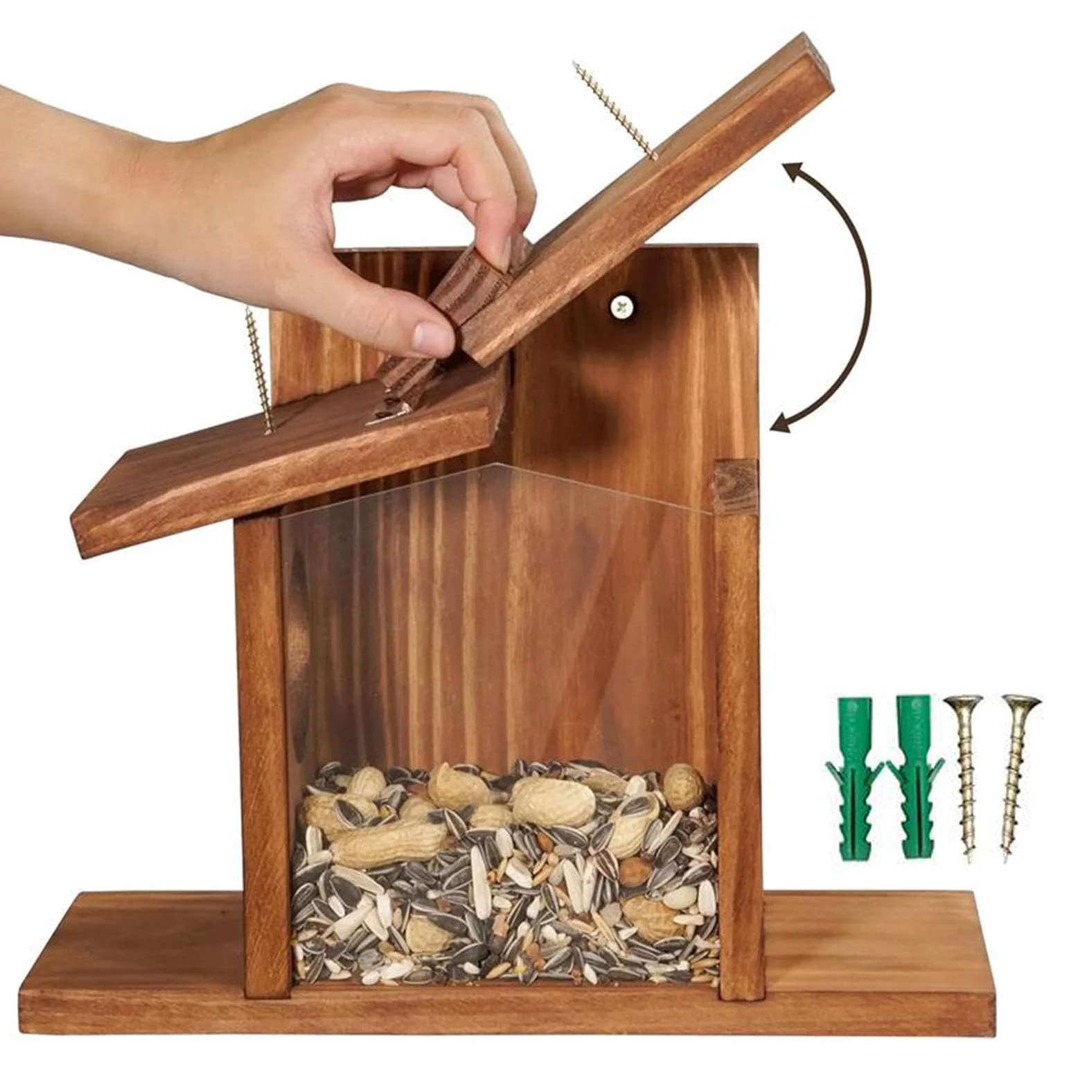 Mangeoire pour écureuils extérieur en bois avec toit amovible durable