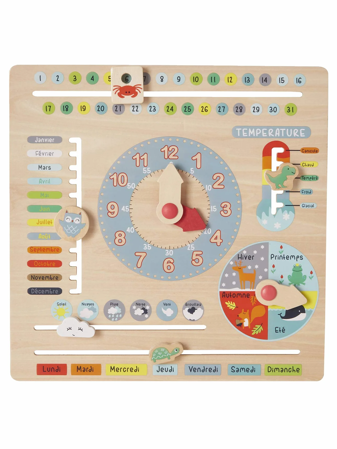 VERTBAUDET Horloge Calendrier en Bois Multicolore