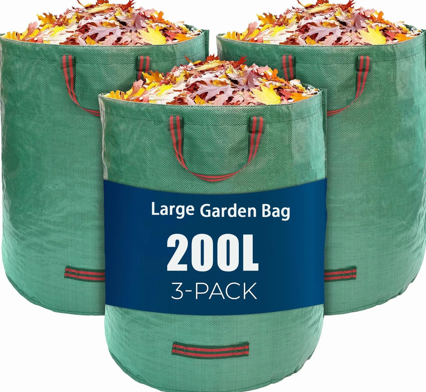Sac Jardin 200L Vert Déchets Végétaux Pliable Réutilisable avec Poignées 3 Pièces