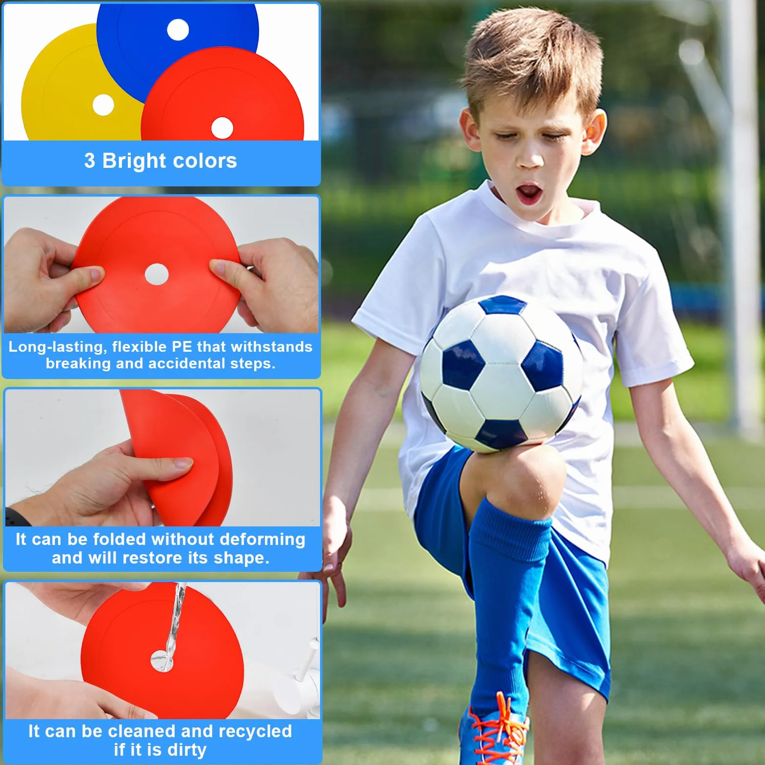 Cônes Plats Football Disque Plat d'Entraînement Antidérapant 30PCS 3 Couleurs