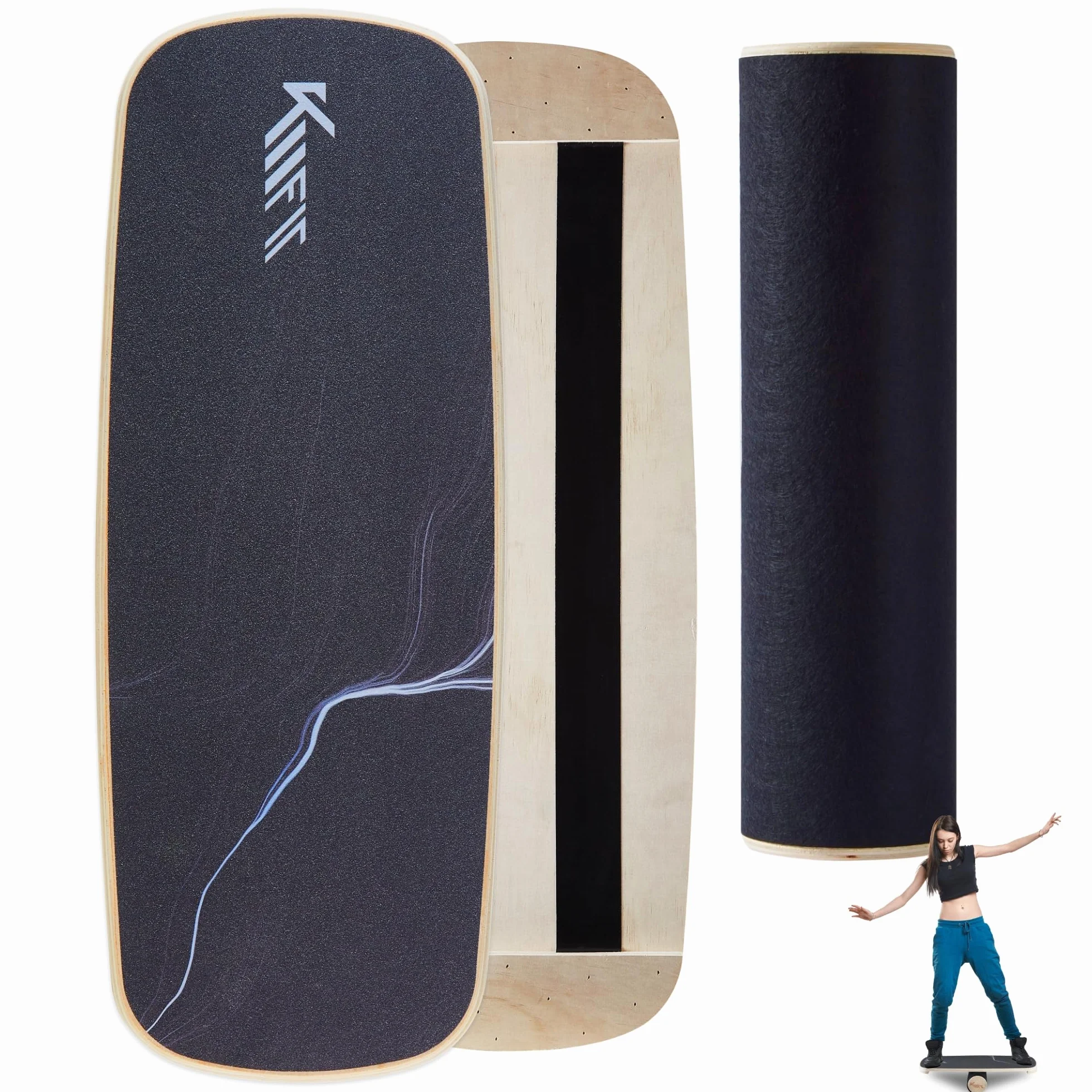 Planche d'équilibre en bois KM-Fit pour entraînement de force et équilibre