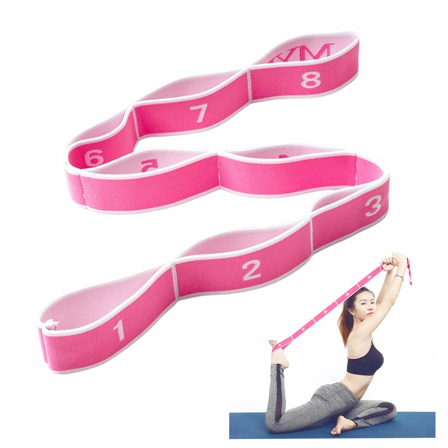 1 bande élastique pour le sport, accessoires de gymnastique, ceinture de yoga pour étirement, équipement de fitness, bande élastique extensible, ceinture auxiliaire extensible (rose rose)