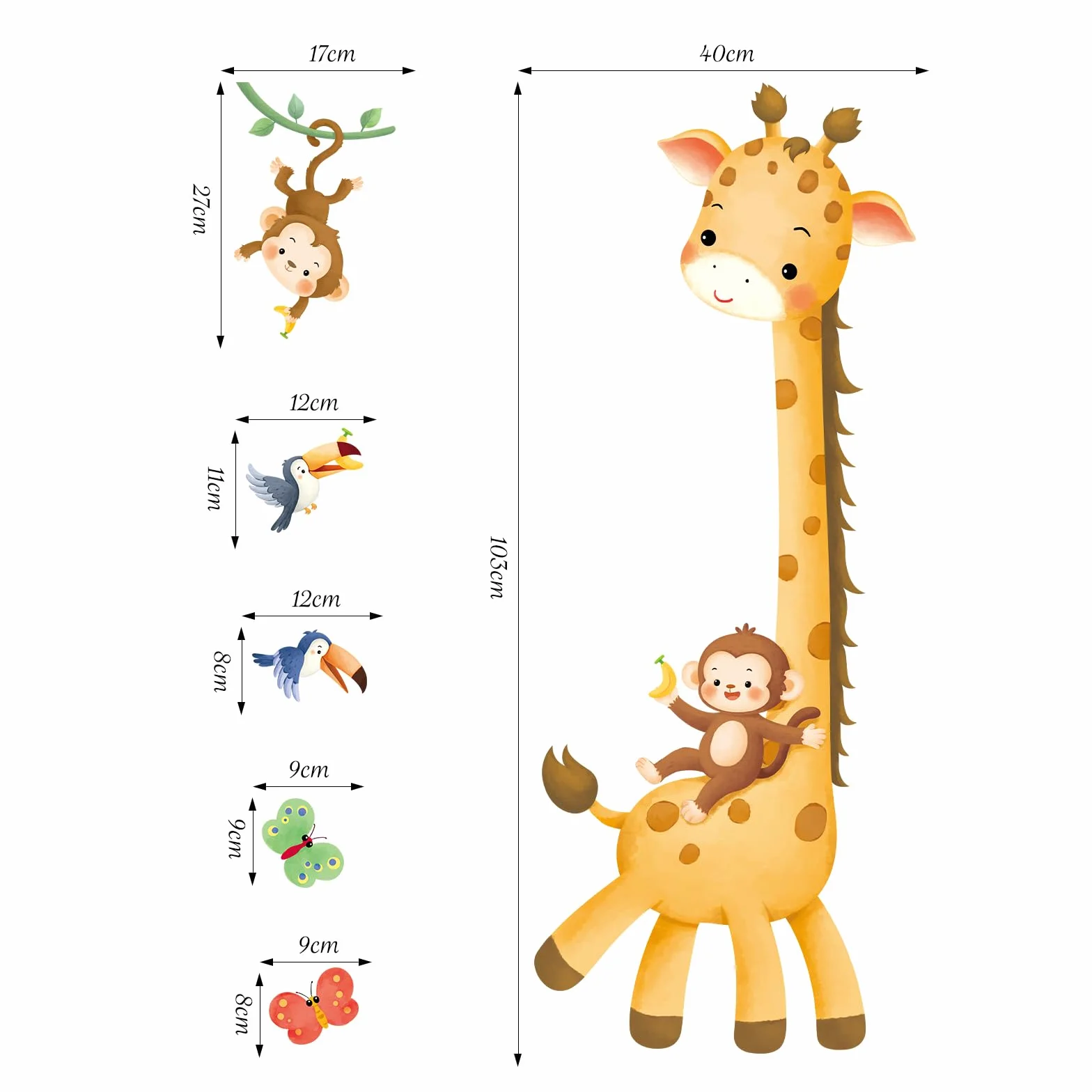 SHUCHING Toise Murale Girafe pour Enfants 60-180CM, Autocollant Mural Hauteur Animaux