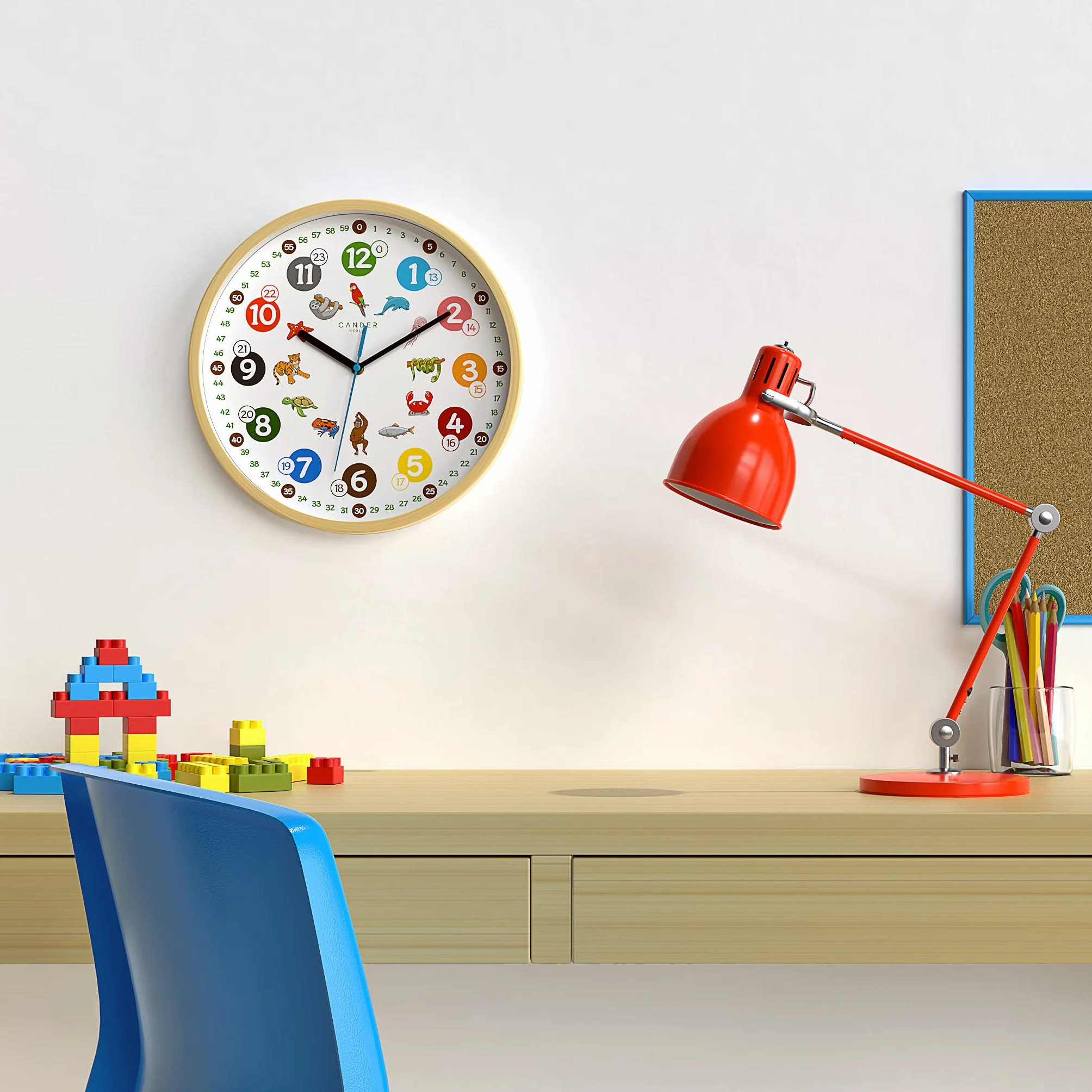 Cander Berlin MNU 2430 T Horloge murale enfant Motif bois 30,5 cm animaux silencieux analogique