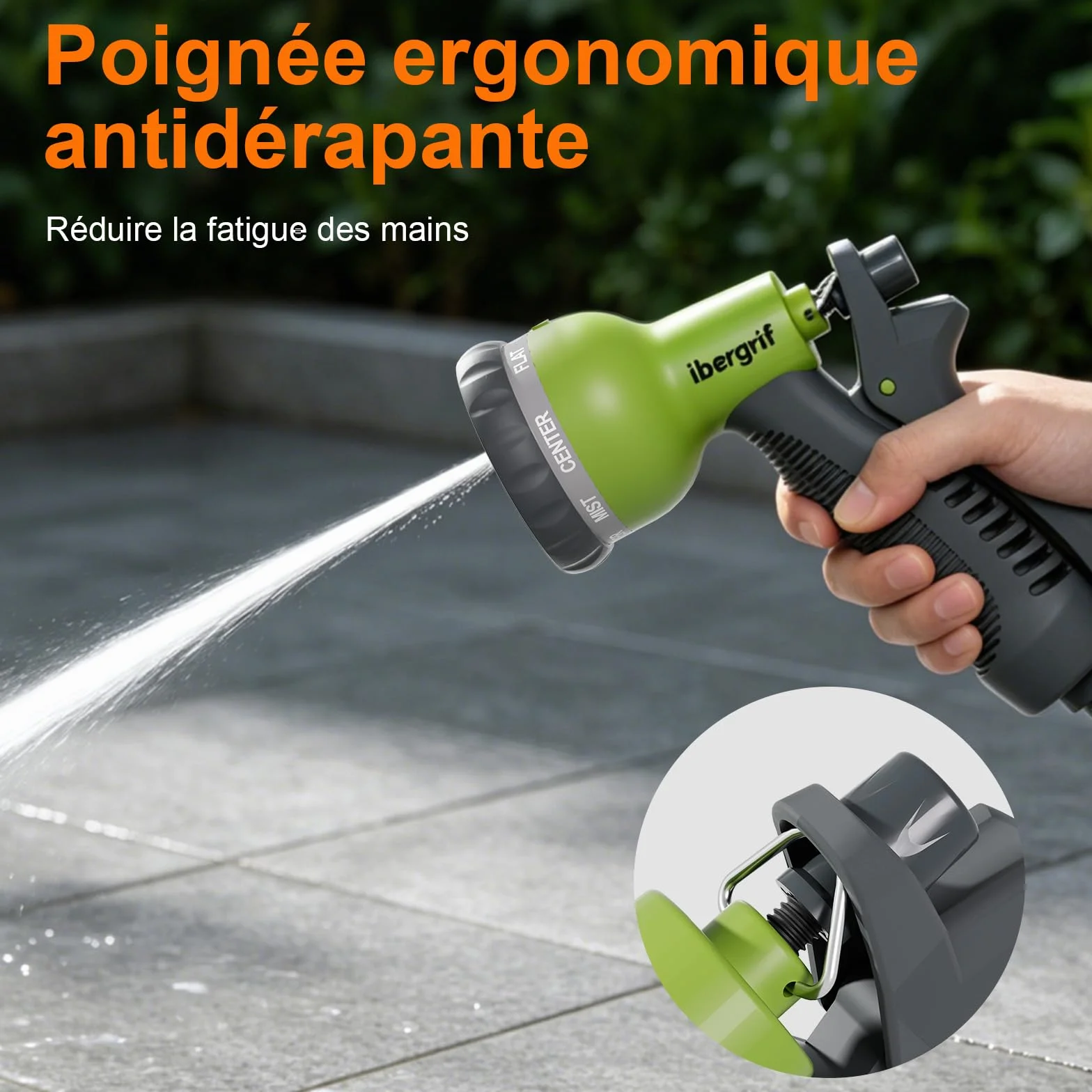 Ibergrif M22210 Pistolet d'arrosage 8 Fonctions, Noir/Vert