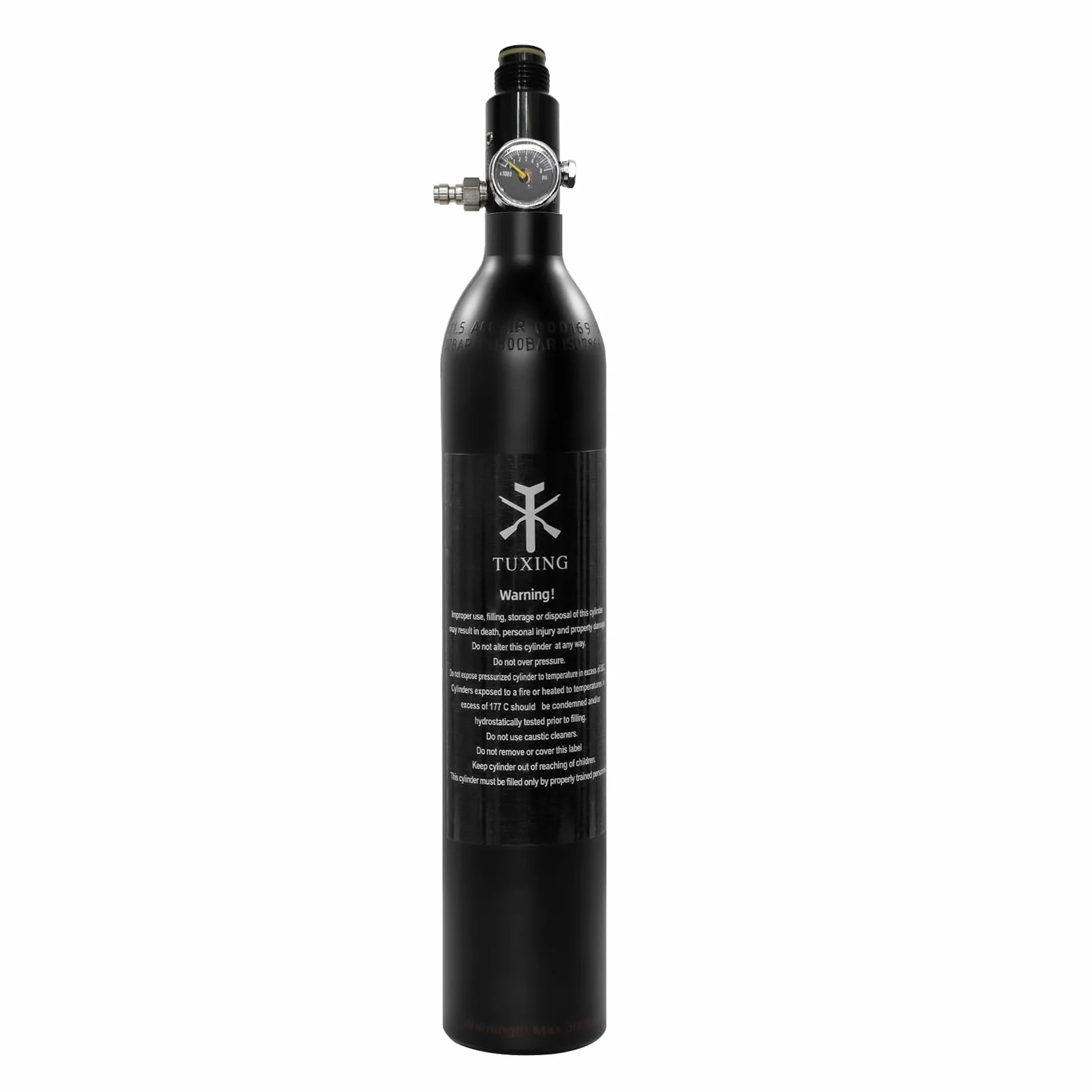 TUXING Réservoir de paintball PCP 4500 PSI, 0,5 L, certifié CE, bouteille en aluminium avec régulateur de paintball, valve régulatrice, manomètre, pression de sortie : 2200 psi-M18 x 1,5