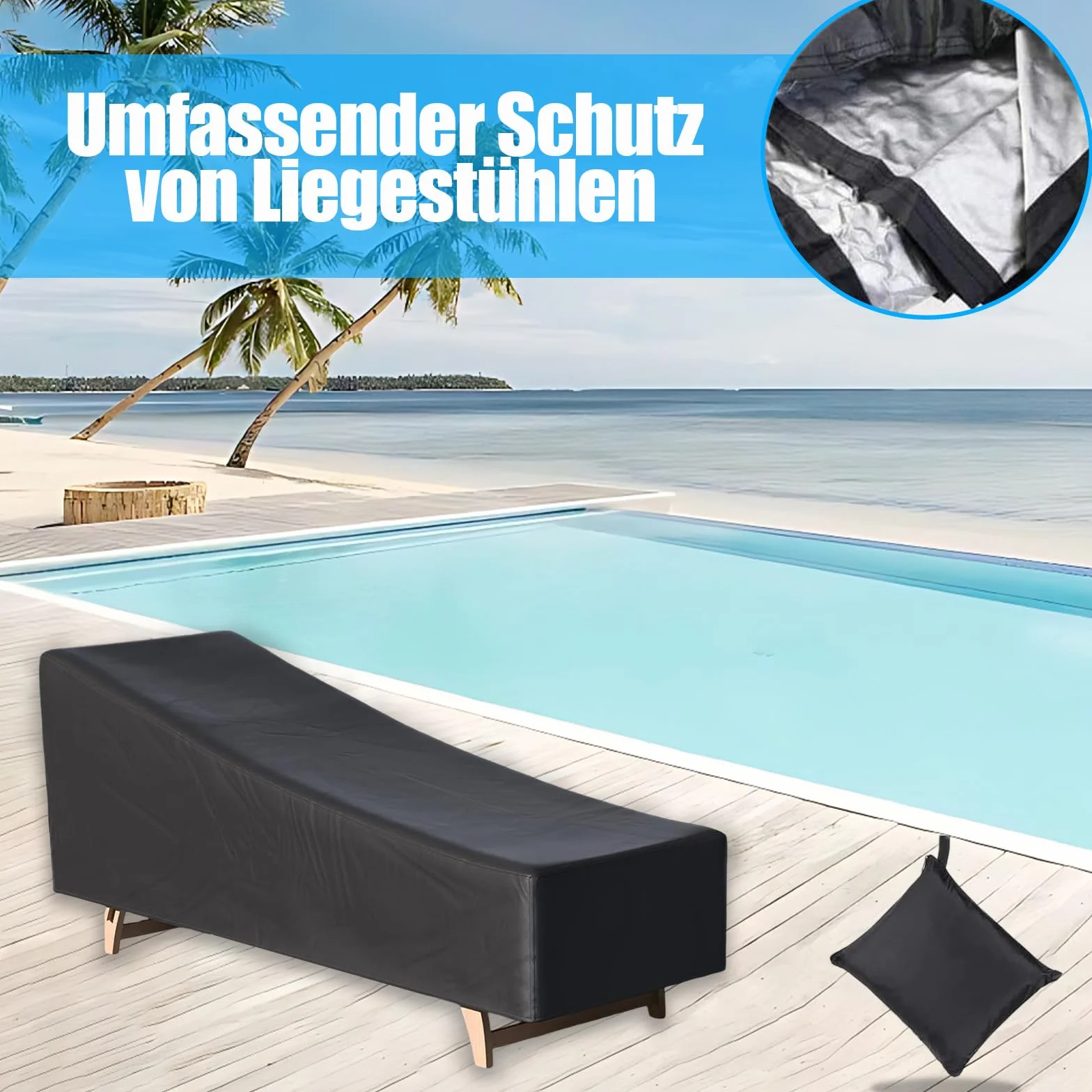 Housses de Protection pour Chaise Longue de Jardin 200x70x40/75 cm Imperméables Tissu Oxford 210D Noir Lot de 2