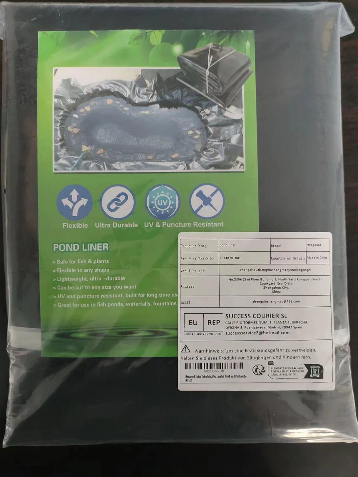 Revêtement de bassin en polyéthylène haute densité renforcé 3 x 3 m Noir