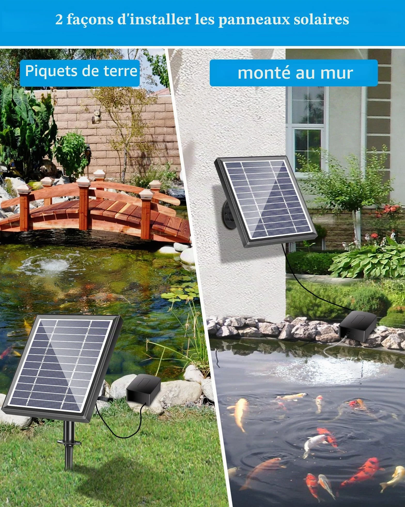 Biling Pompe à air Solaire 2.5W pour Aquarium Oxygenateur Extérieur avec Tube d'oxygène et Pierre à Bulles