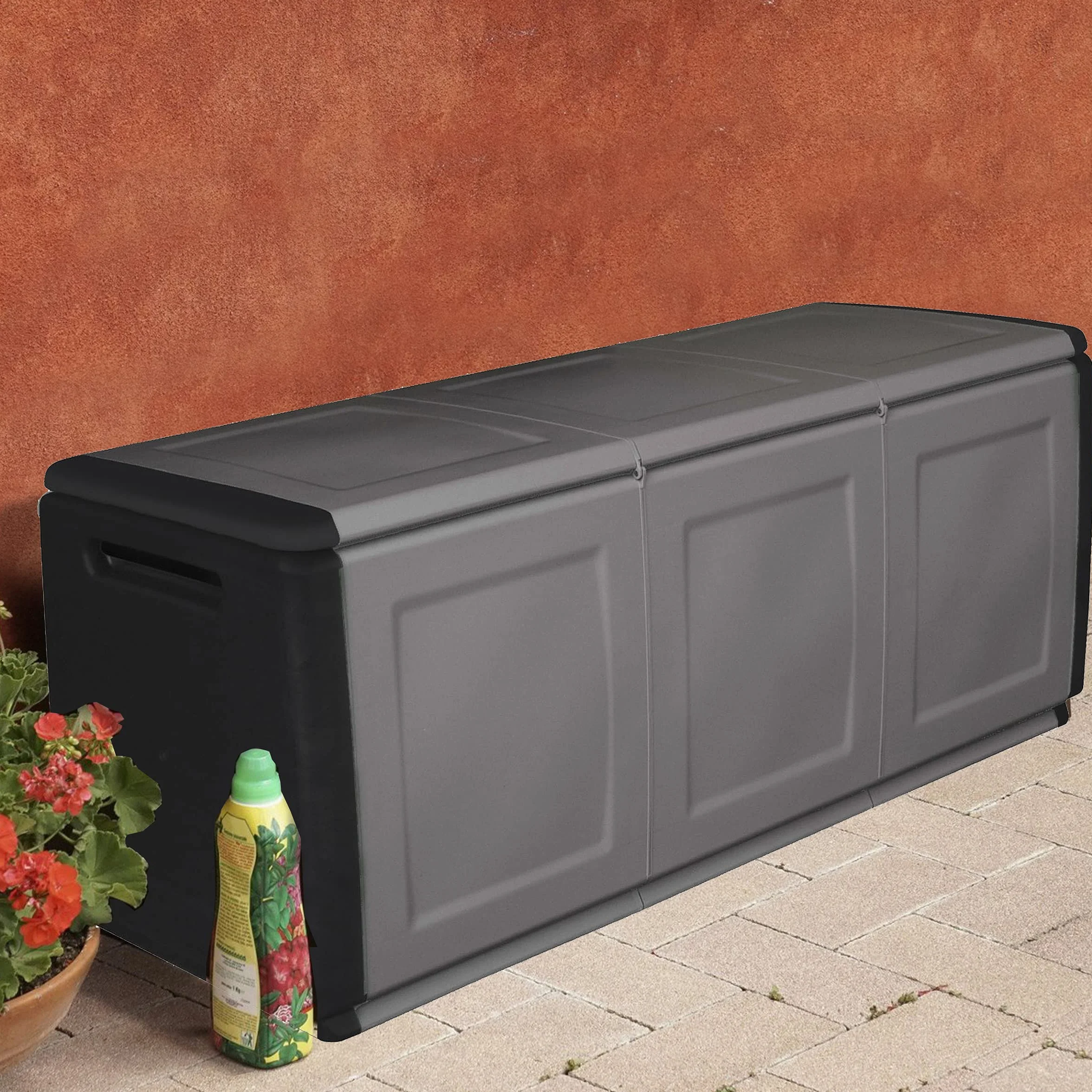 SATURNIA Coffre de rangement 330L 138x53xH57cm Gris Noir Polypropylène