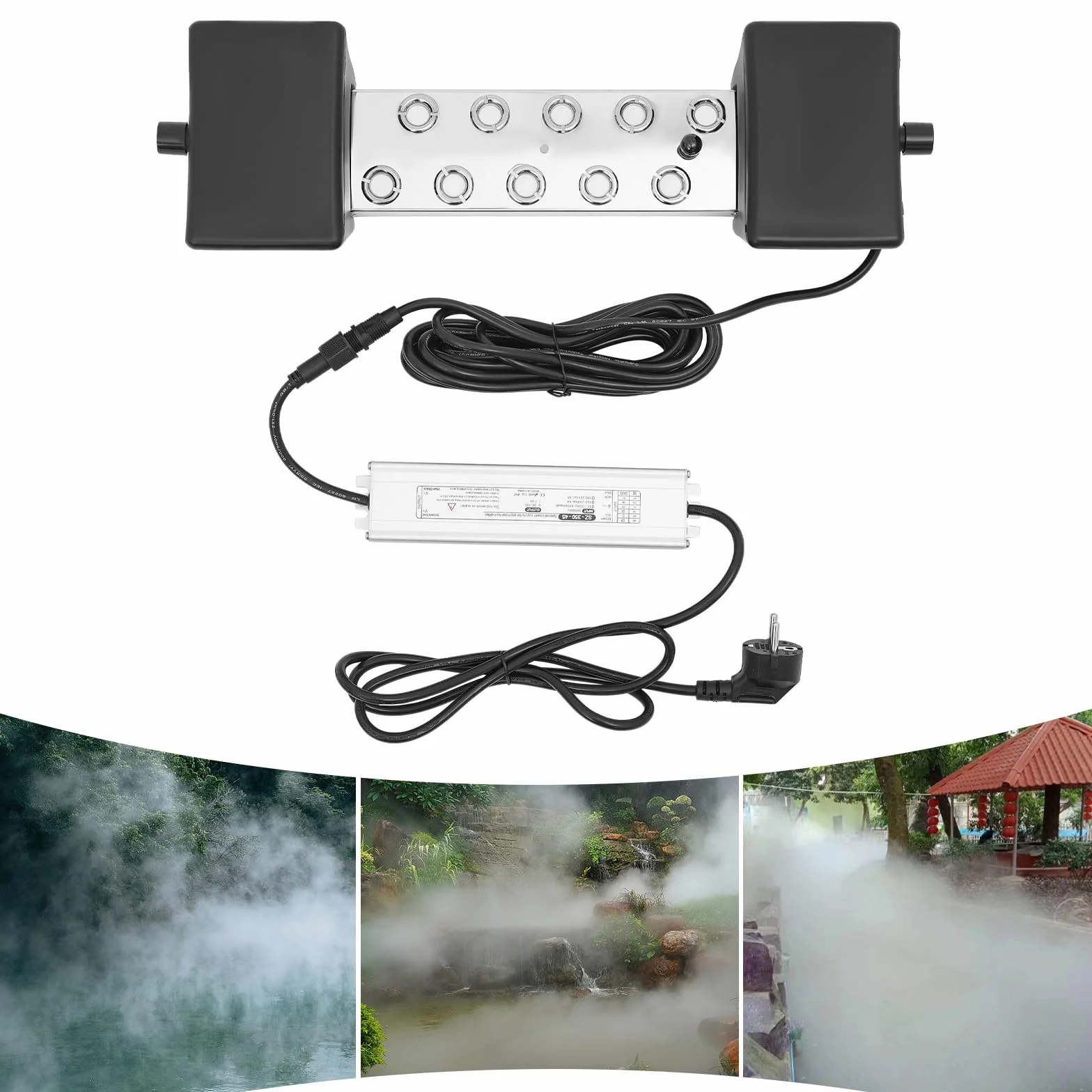 Générateur de brume à ultrasons 10 têtes 350 W IP68 acier inoxydable prise européenne