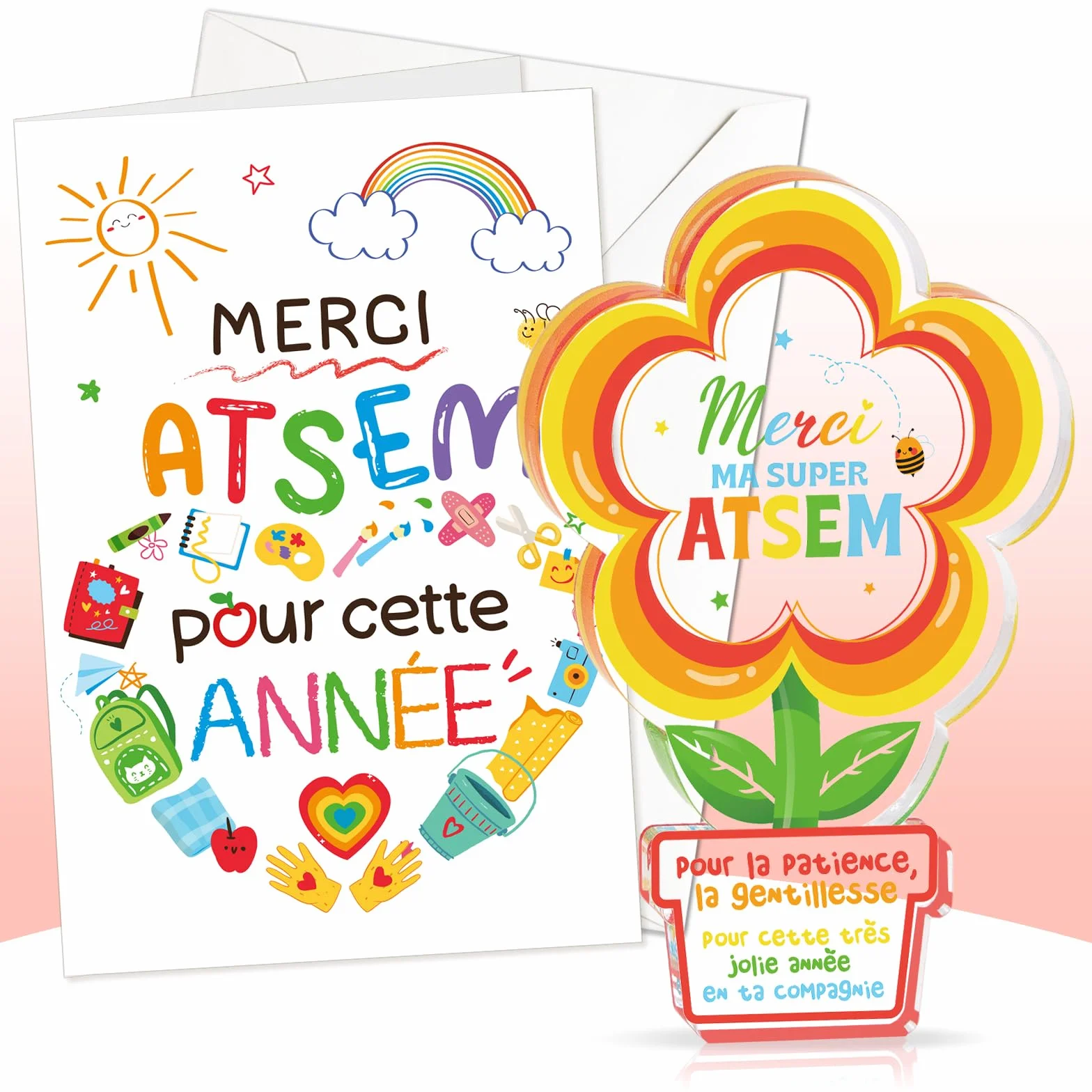 Plaque Acrylique Cadeau Atsem Maternelle Fin d'Année Merci Décoration Fleur