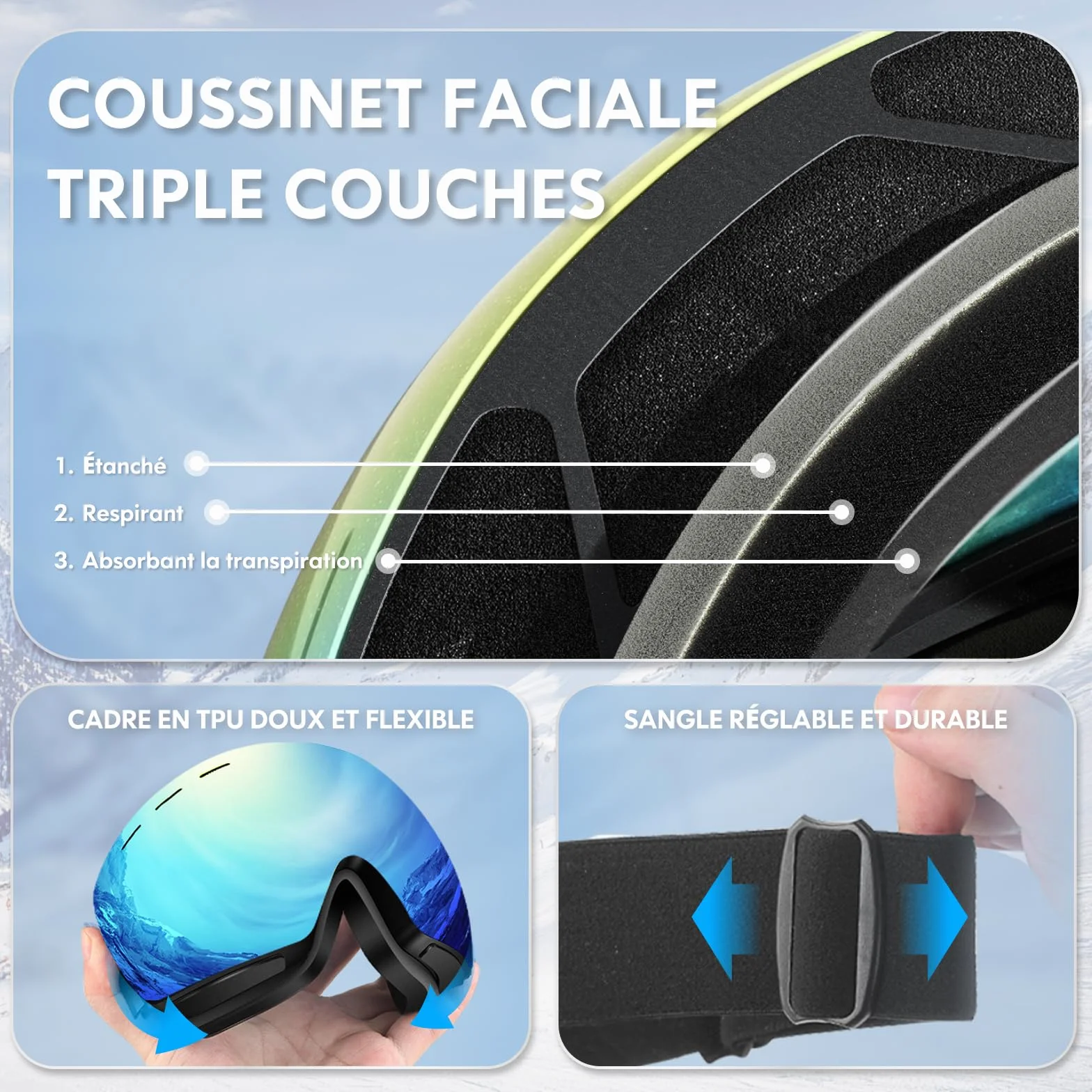 DADA-PRO Masque de Ski OTG Verre Sphérique Ultra HD Anti-Buée UV400 Protection Compatible Casque