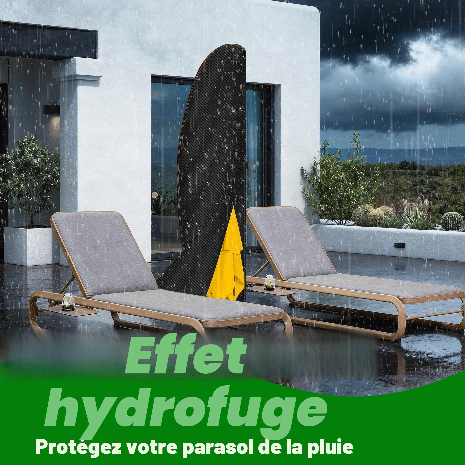 Housse Parasol Déporté Tissu Oxford 420D Imperméable Fermeture éclair 2,7-3,4 m Noir