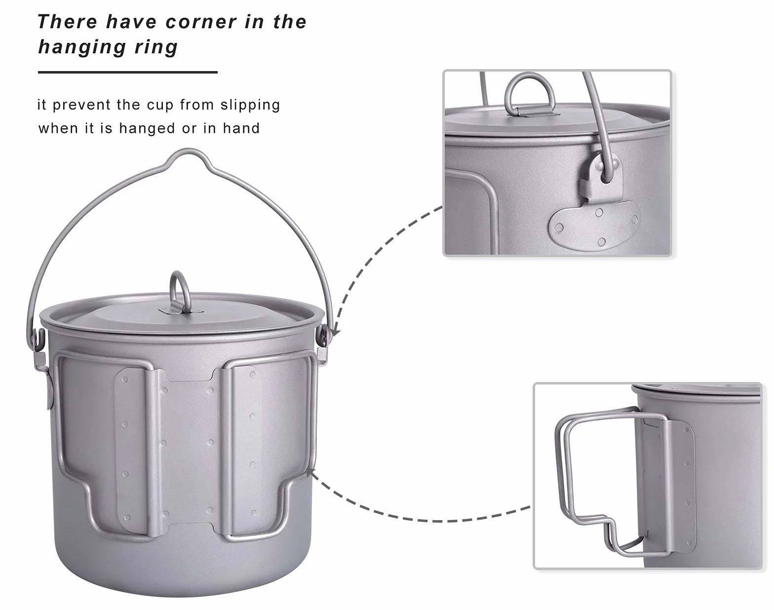 Boundless Voyage Outdoor 300ml 750ml 1100ml 1300ml 2900ml Titanium Pot with Lid Folding Bail Handle Camping Hiking Picnic Ultralight Portable Water Bottle Cup Mug Spork Set