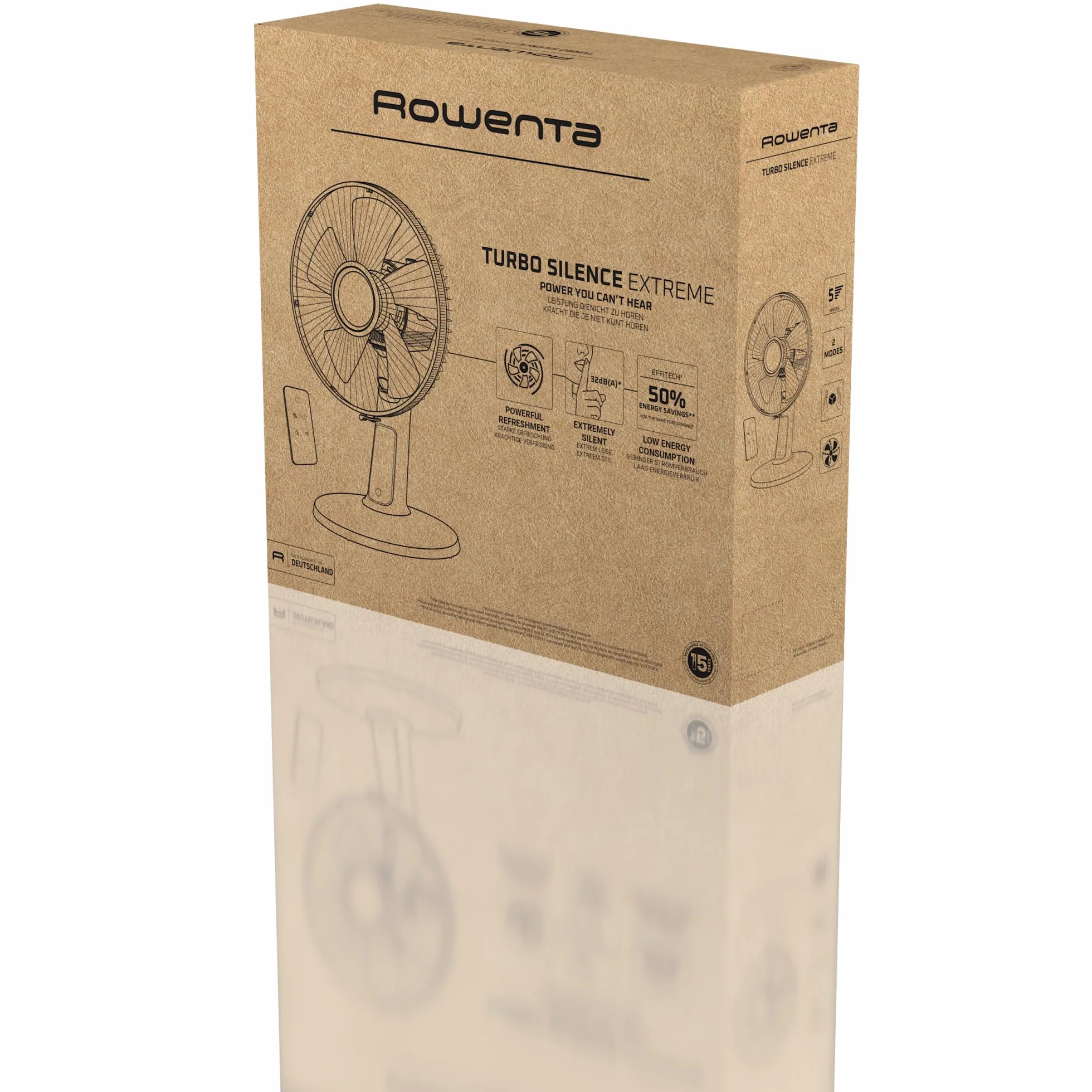 Rowenta Turbo Silence Extreme+ ventilateur de table 32 dB débit d'air 7,5 m 5 vitesses 2 modes automatiques oscillation 120° télécommande minuterie 8 h VU2750F0