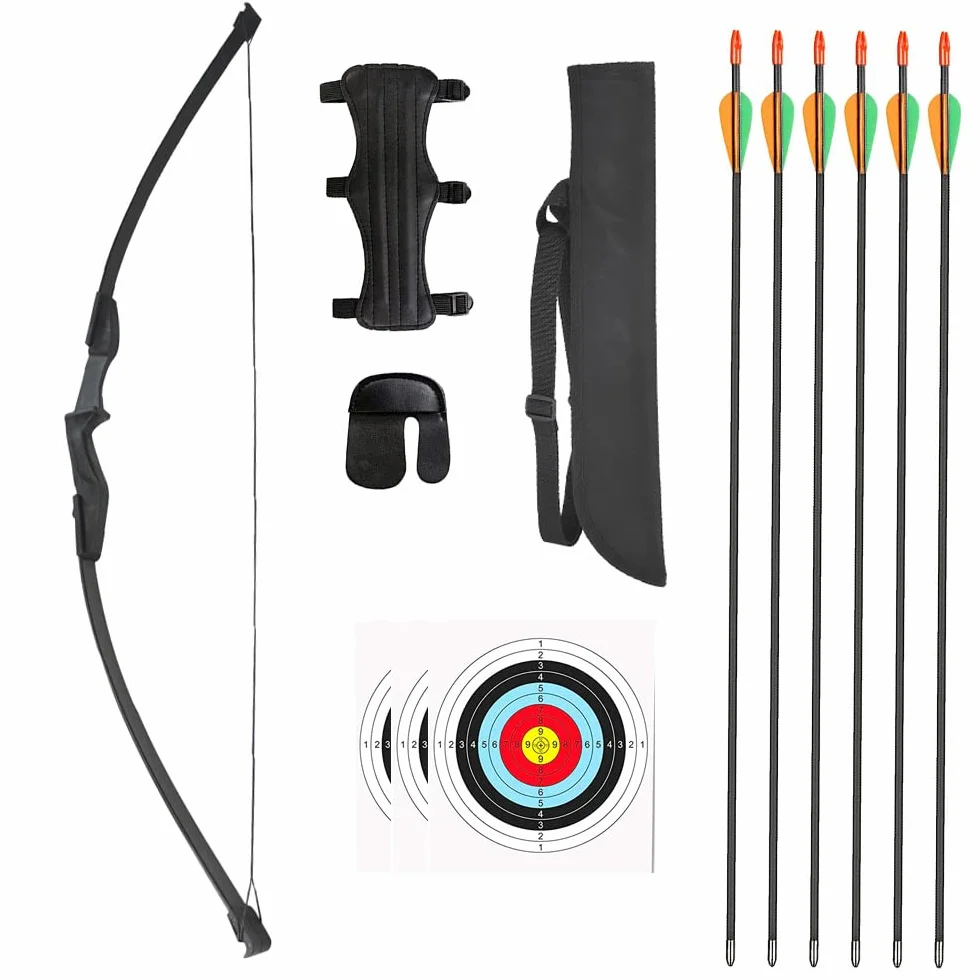 30-40lbs Bow and Arrow Set Youth Beginner Bow Set avec 6 flèches en Fibre de Verre pour Les débutants dans Le tir à l'arc et la Chasse en Plein air