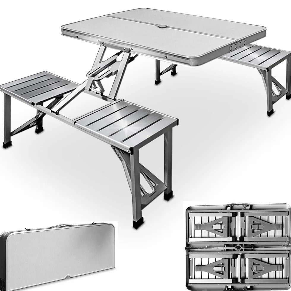 Deuba Table de Pique-Nique Portable Aluminium avec Fonction Mallette Emplacement pour Parasol