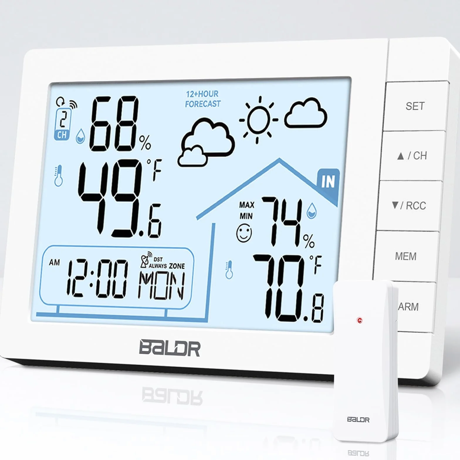 VIVILINEN Station Météo sans Fil avec Capteur Extérieur Thermomètre Horloge Radio-Pilotée Prévisions Hygromètre Alarme Snooze