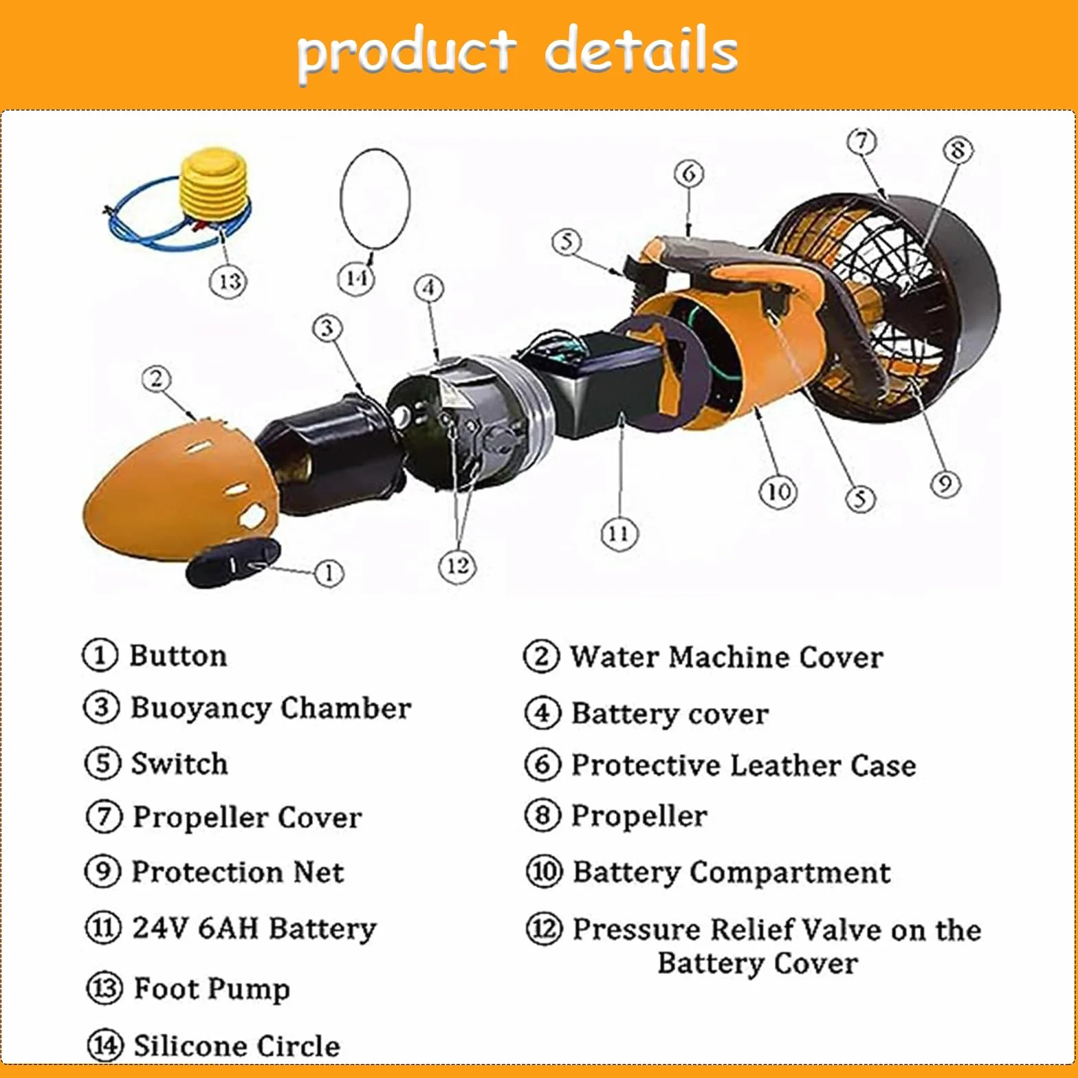 Performance fiable de Seascooter sous-Marin 300W/500W pour Les Aventures Aquatiques, plongée sous-Marine et plongée en apnée,500W