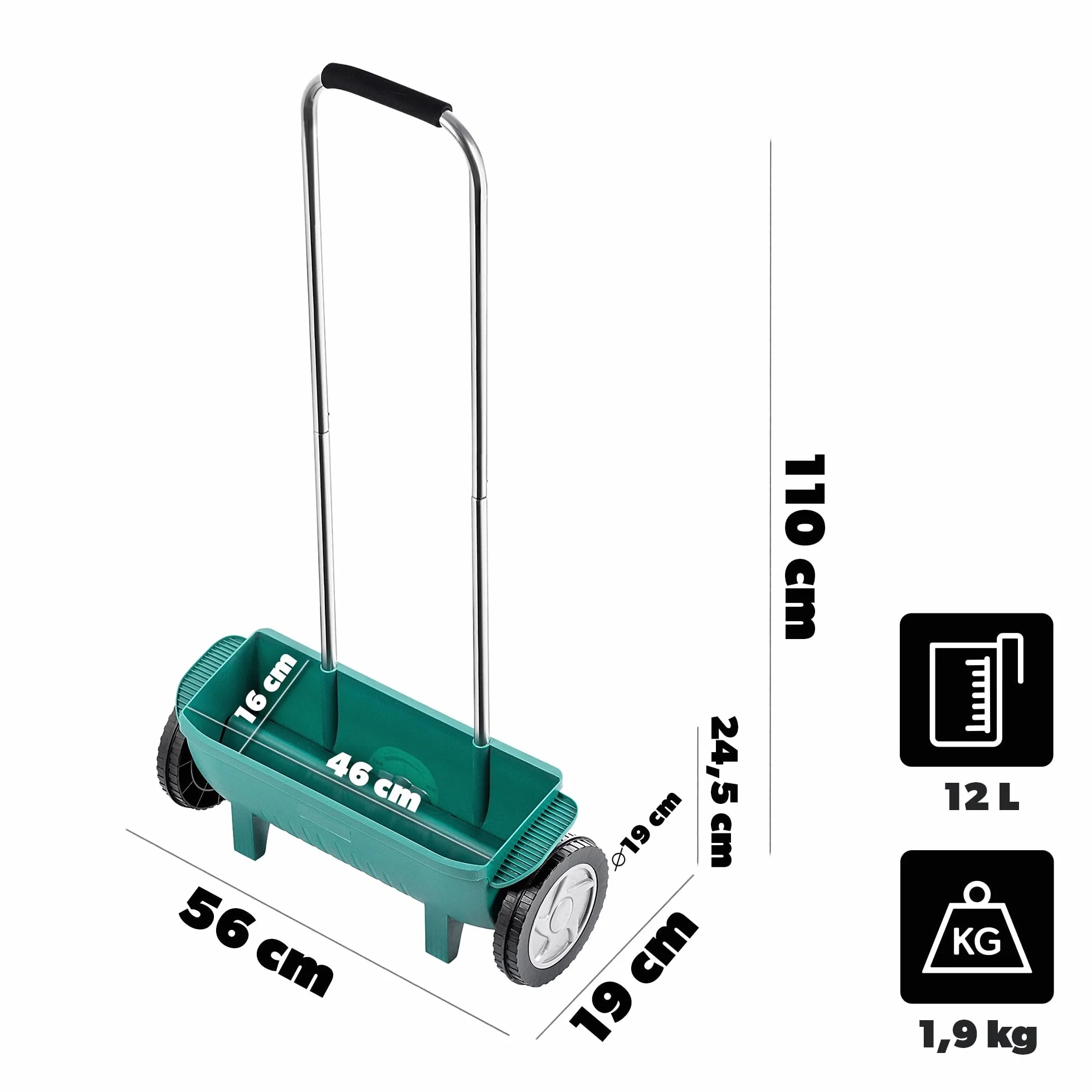 KADAX Épandeur de 12 L pour Engrais, Graines de Gazon et Sel de Déneigement