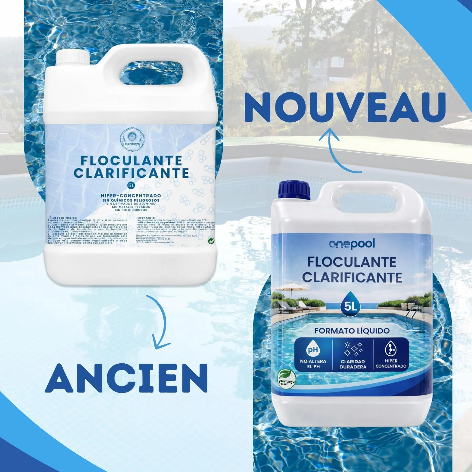 Onepool Floculant Piscine 5L Concentré Clarifiant Eau Trouble sans Métaux Lourds Compatible Tous Filtres
