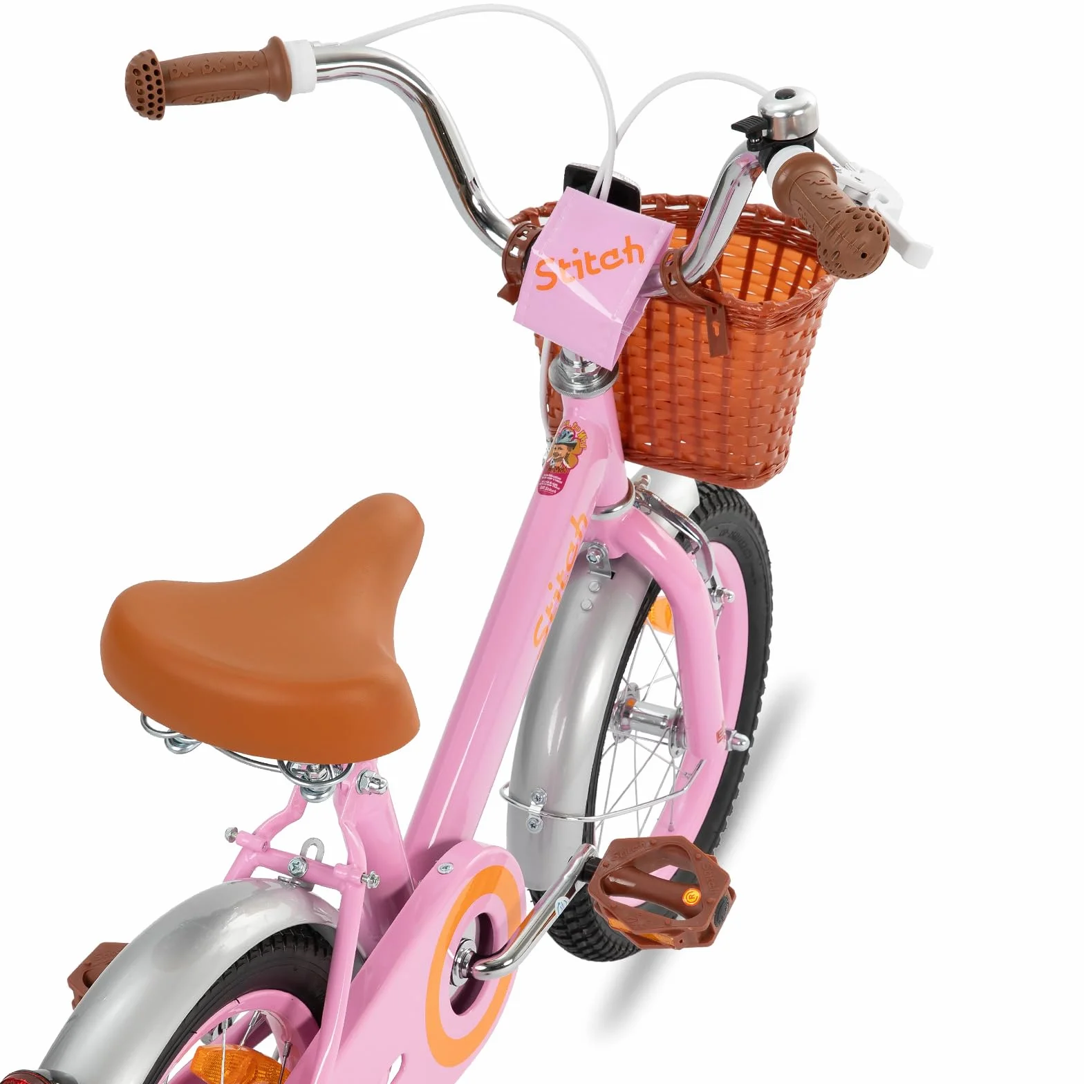 STITCH 12/14/16 Pouce vélo Enfant pour Filles 2-7 Ans, vélo Enfant 12/14/16 Pouce avec Panier et stabilisateur