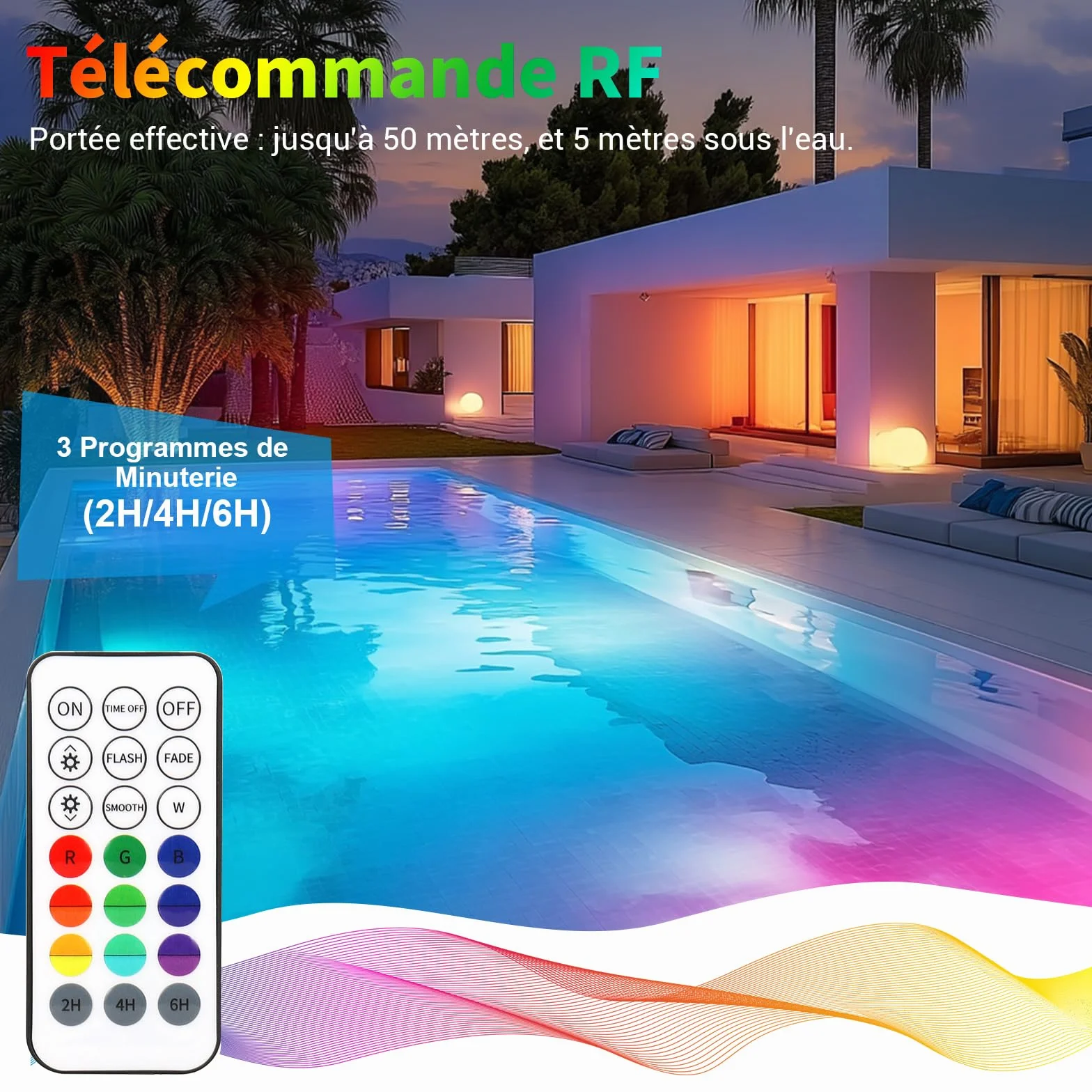Lumiere Piscine LED Submersible avec Télécommande IP68 Étanche Lumières Sous-marines 4 Pièce