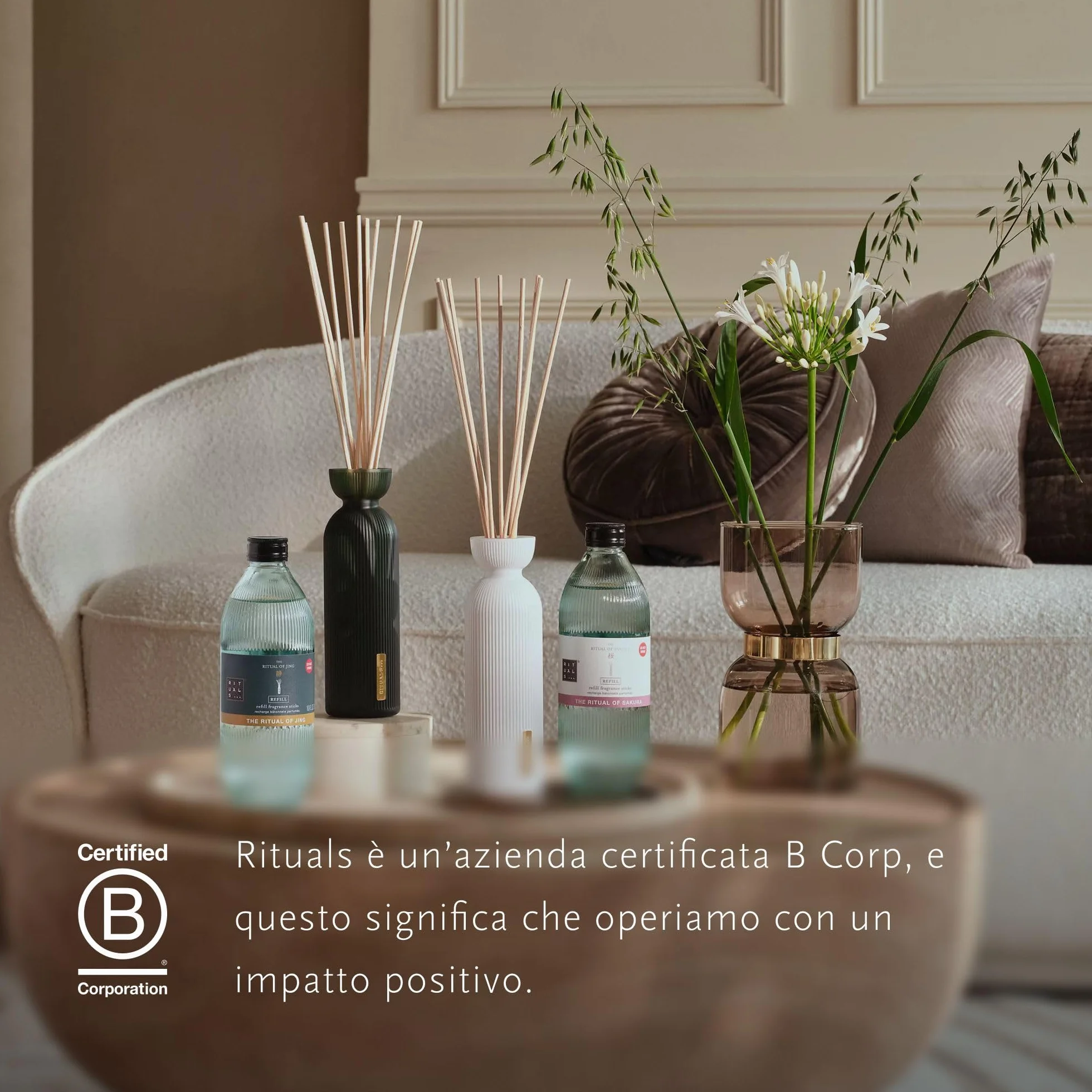 Rituals Diffuseur de Parfum Recharge Sakura 2x250 ML Bâtons parfumés Fleur de Cerisier Lait de Riz