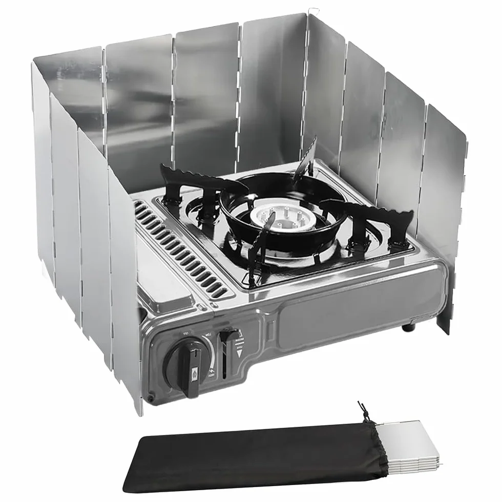Pare-Vent Pliable, 12 Plaques Aluminium Pare-Brise de Réchaud de Camping Portable Stove Pare-Brise Protection Antivent pour Camping Randonnée Pique-Nique Cuisinière à Gaz