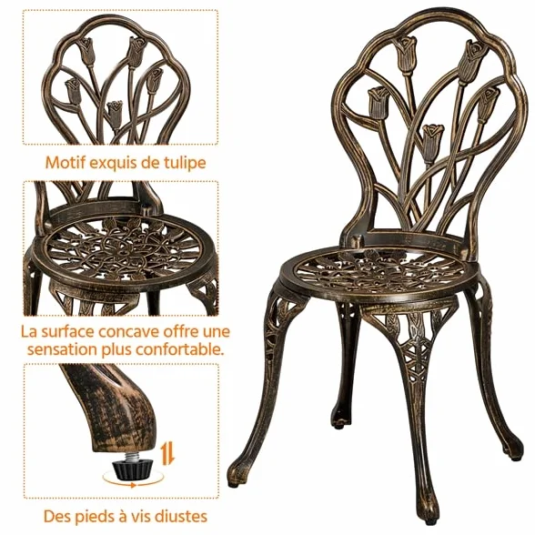 Yaheetech Ensemble Table et Chaises Salon de Jardin Balcon Kit Bistro 2 Chaises 1 Table Aluminium Bronze