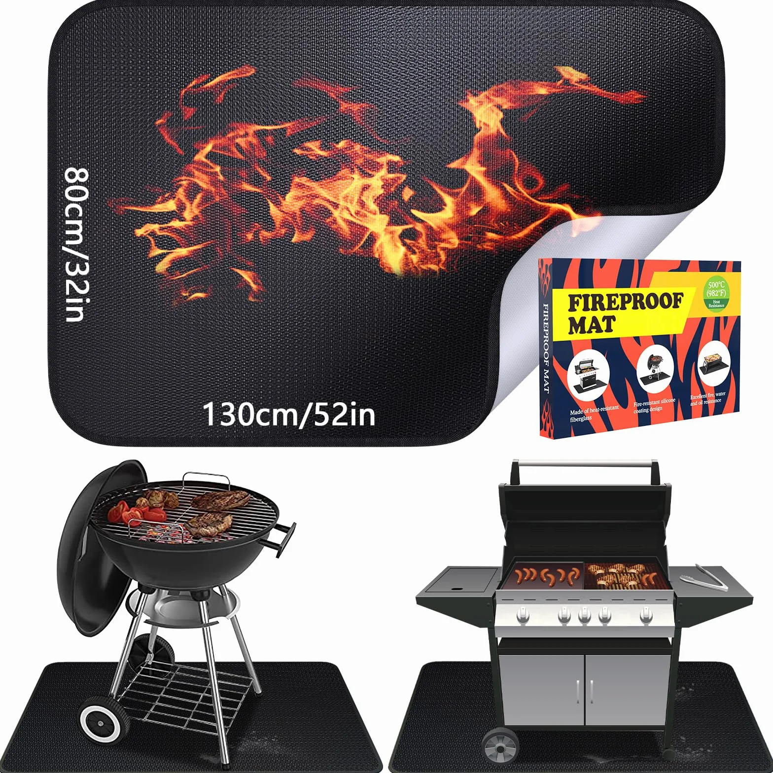 Tapis ignifuge 130 × 80 cm résistant à la chaleur 982 °C protection thermique coupe-feu barbecue gaz charbon