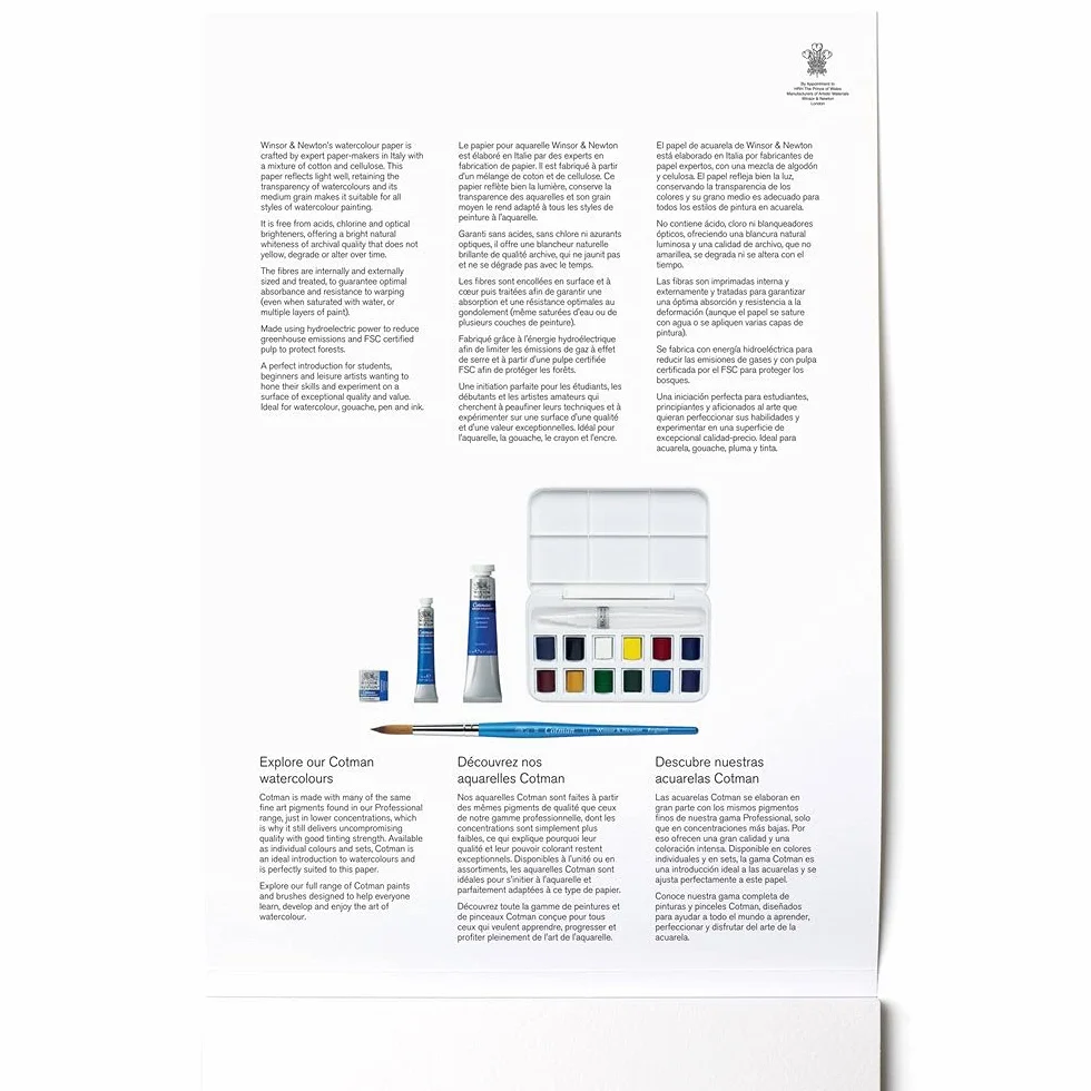 Papier Aquarelle Winsor & Newton Bloc Grain Fin 300G A5 12 Feuilles