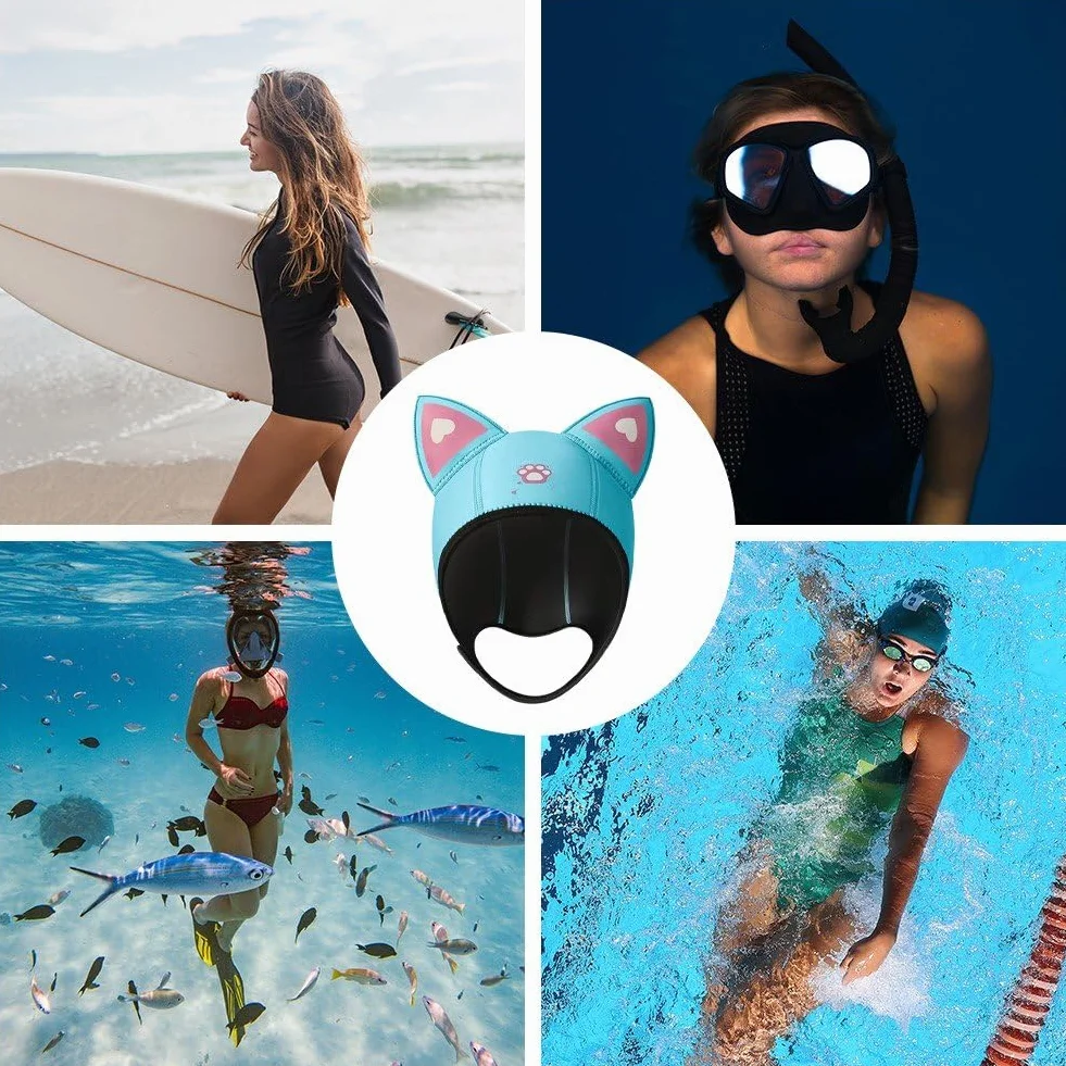 Chapeau De Plongée avec Oreilles De Chat 3mm, Capuche De Plongée sous-Marine en Néoprène Épaissie, Casquette De Voile, Combinaisons pour Le Surf, Le, Les Sports Nautiques