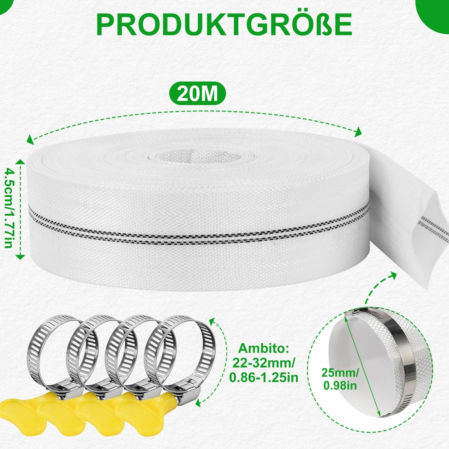 Tuyau Refoulement 1" Plat 25mm 20m 4Clips Pompe Eau Submersible Drainage Irrigation Jardin Piscine