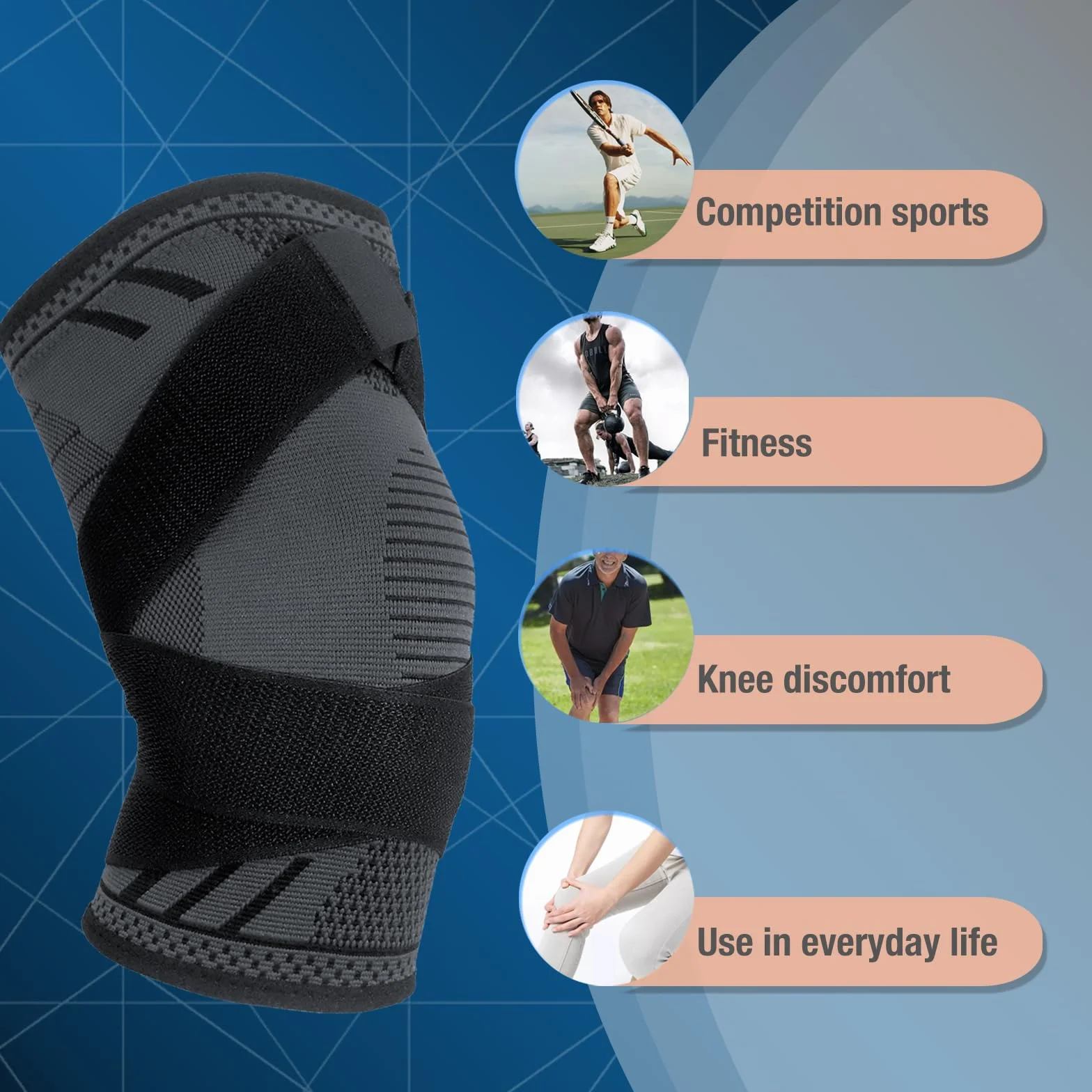 Genouillère Réglable (1 Paire) Genou Bandage Sport de Compression Élastique Mixte, Genouillère de Maintien Respirant et Antidérapant pour Basketball, Course, Gymnase K51B XL
