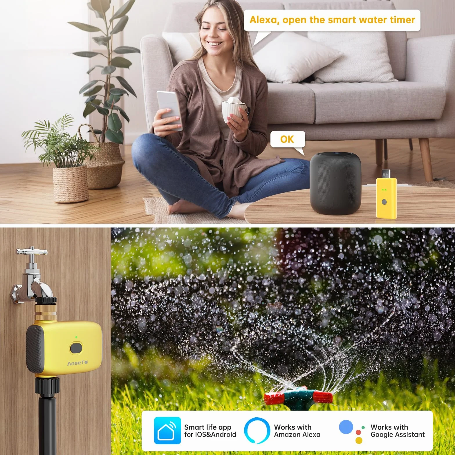Programmateur Arrosage Automatique WiFi Entrée Laiton Jardin Serre Pelouse