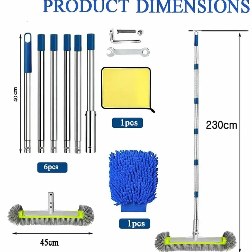 Brosse de Piscine Tige Télescopique 230 cm Acier Inoxydable 45 cm