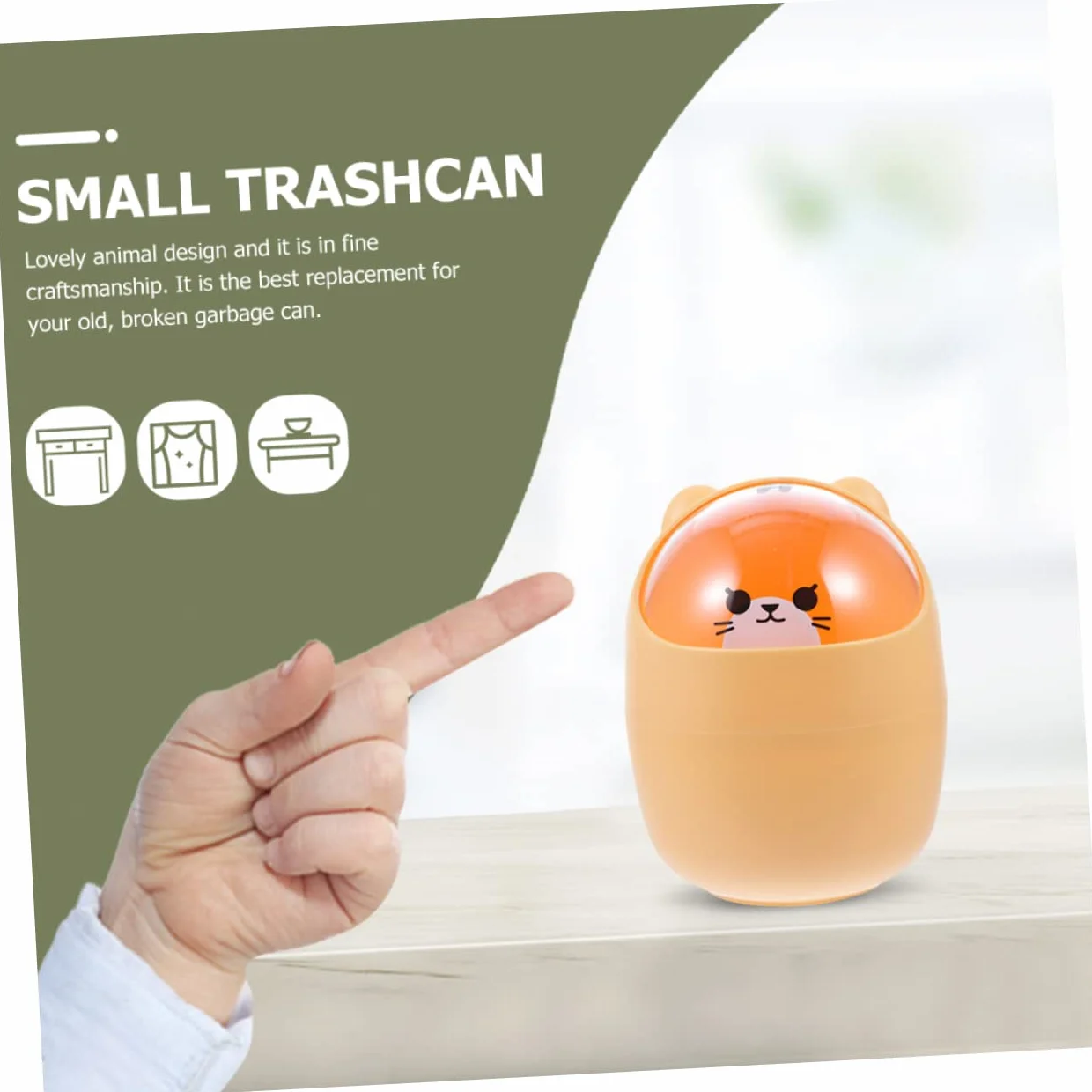 Cabilock Poubelle de Bureau Mignonne en Plastique Orange avec Couvercle Design Cartoon