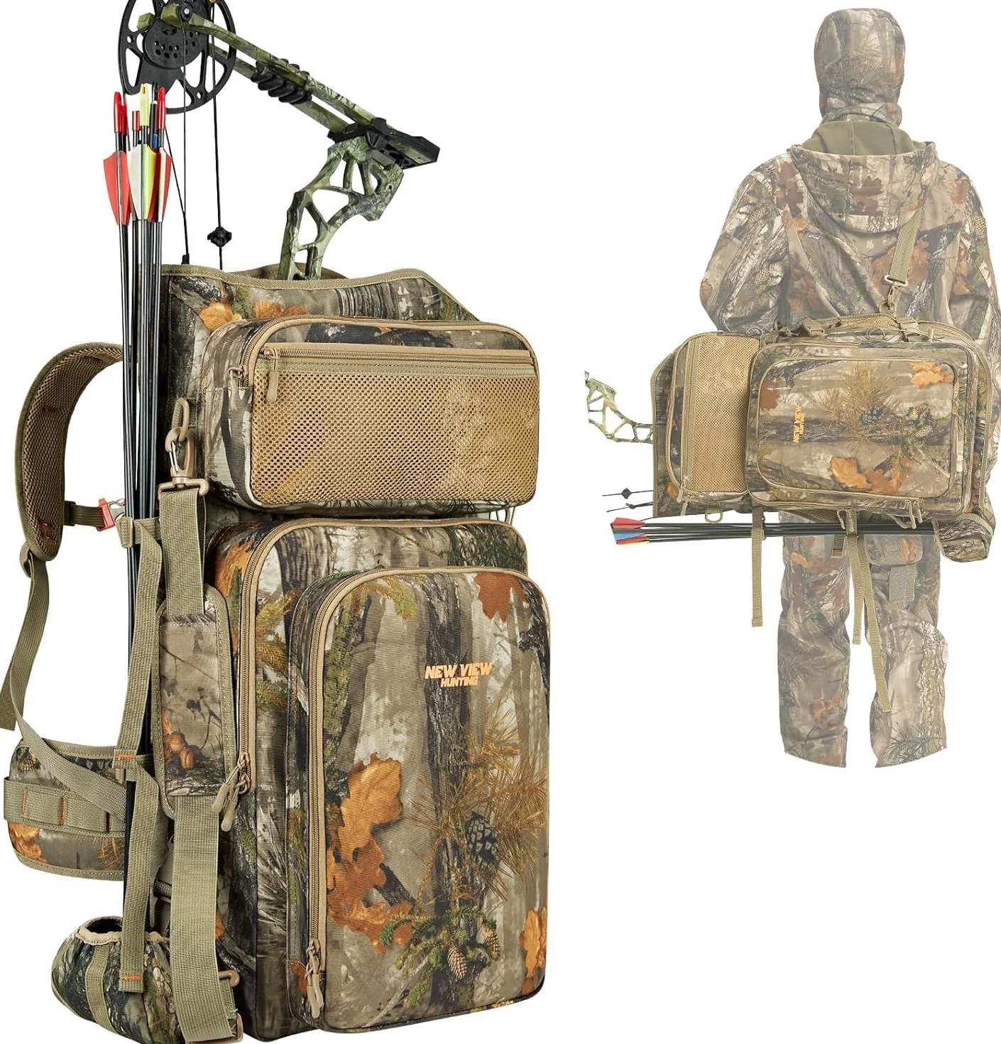 Sac à dos de chasse à l'arc pour homme - Motif camouflage - Sac à dos composite avec support pour archet - Pour élan, dinde, ours et cerf (version mise à jour)